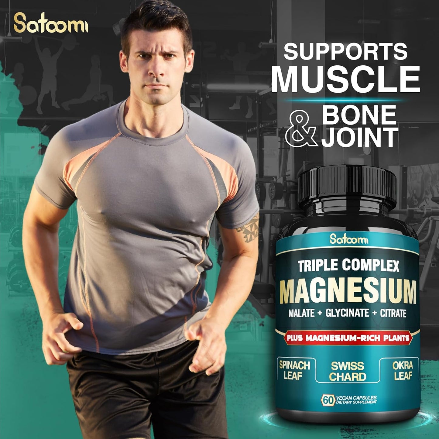 High Absorption Triple Magnesium Glycinate Complex Capsules - 500mg, Vegan - Support Heart, Joint & Brain - 60 Pills