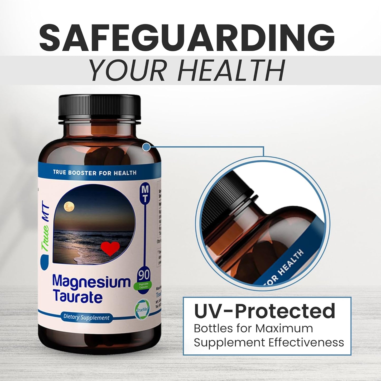 High Absorption TRUEMED Magnesium Taurate 1500mg Capsules for Cardiovascular Health, Stress Relief, Sleep Support, Balanced Blood Pressure, Nerve Function - 90 Veggie Caps