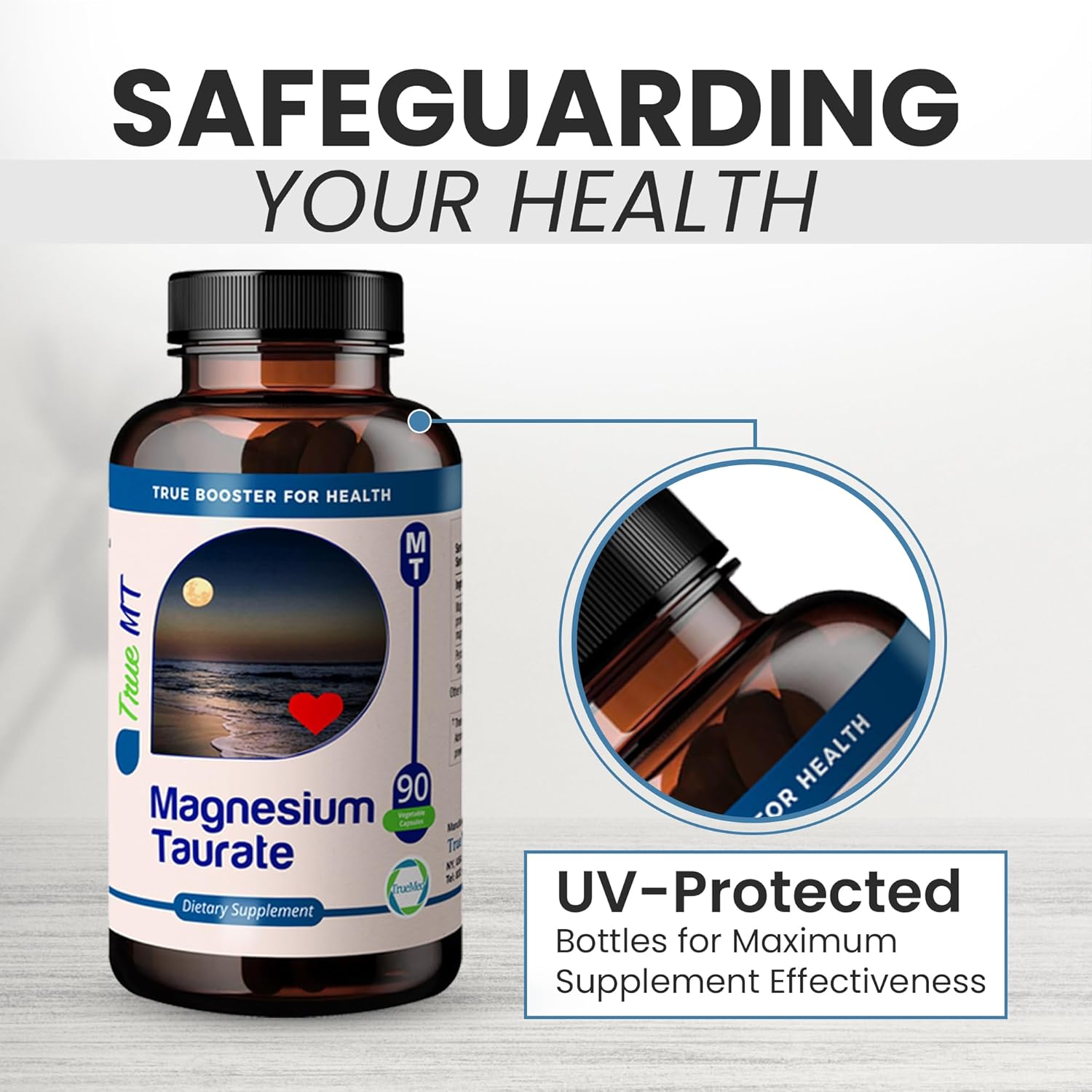 High Absorption TRUEMED Magnesium Taurate 1500mg Capsules for Cardiovascular Health, Stress Relief, Sleep Support, Balanced Blood Pressure, Nerve Function - 90 Veggie Caps