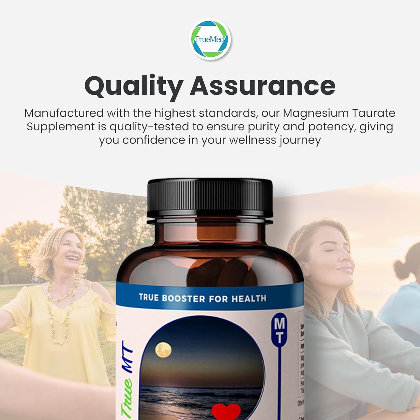High Absorption TRUEMED Magnesium Taurate 1500mg Capsules for Cardiovascular Health, Stress Relief, Sleep Support, Balanced Blood Pressure, Nerve Function - 90 Veggie Caps
