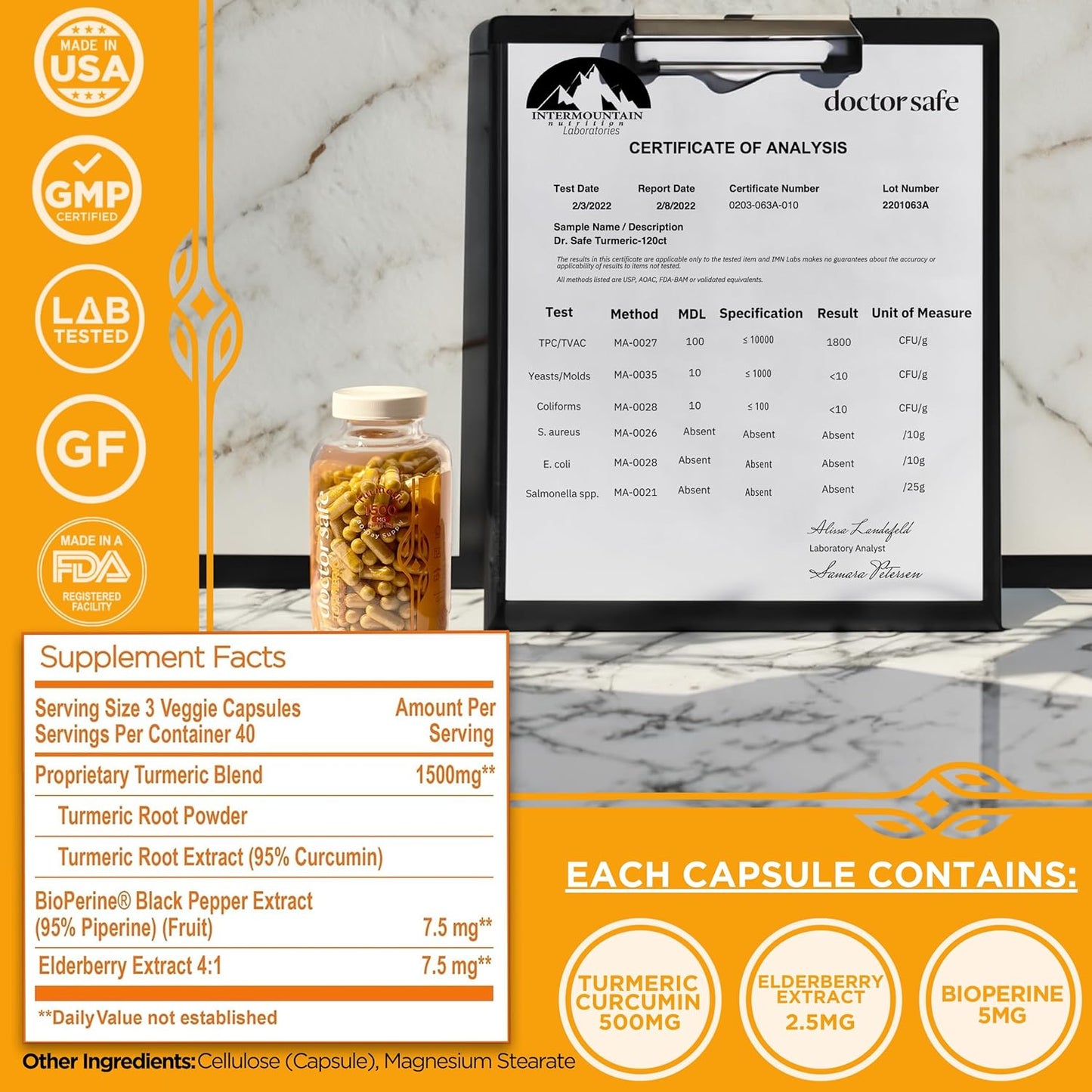 High Absorption Turmeric Curcumin Capsules with BioPerine - 1500mg Ultra Potent Supplement for Joint Support - Non GMO - 120 Capsules