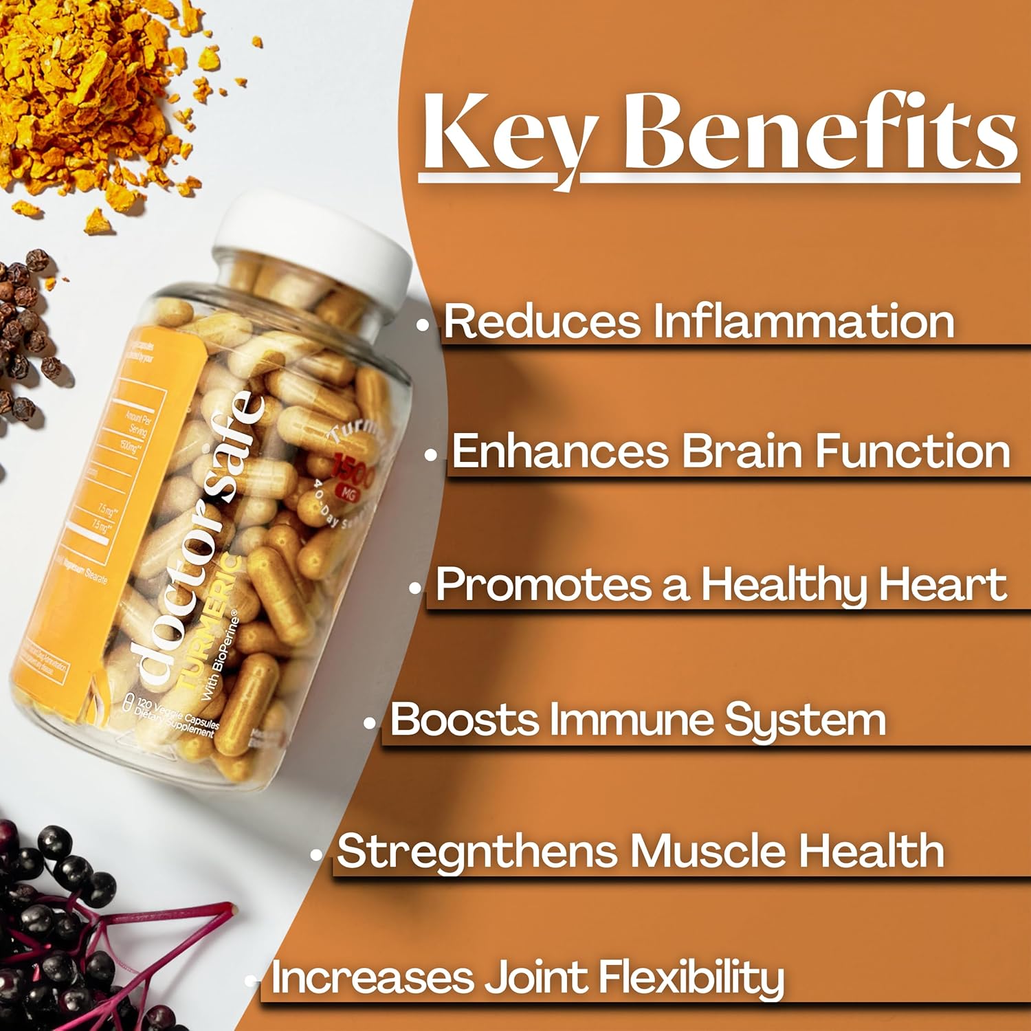 High Absorption Turmeric Curcumin Capsules with BioPerine - 1500mg Ultra Potent Supplement for Joint Support - Non GMO - 120 Capsules