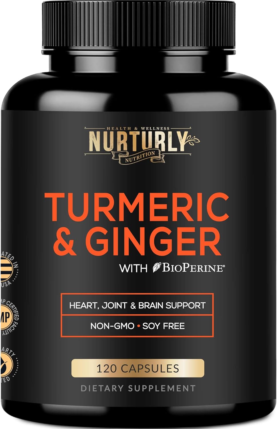 High Absorption Turmeric Curcumin Supplement with BioPerine, Ginger, Black Pepper - Heart Health Support - Non-GMO, Gluten Free - 120 Capsules