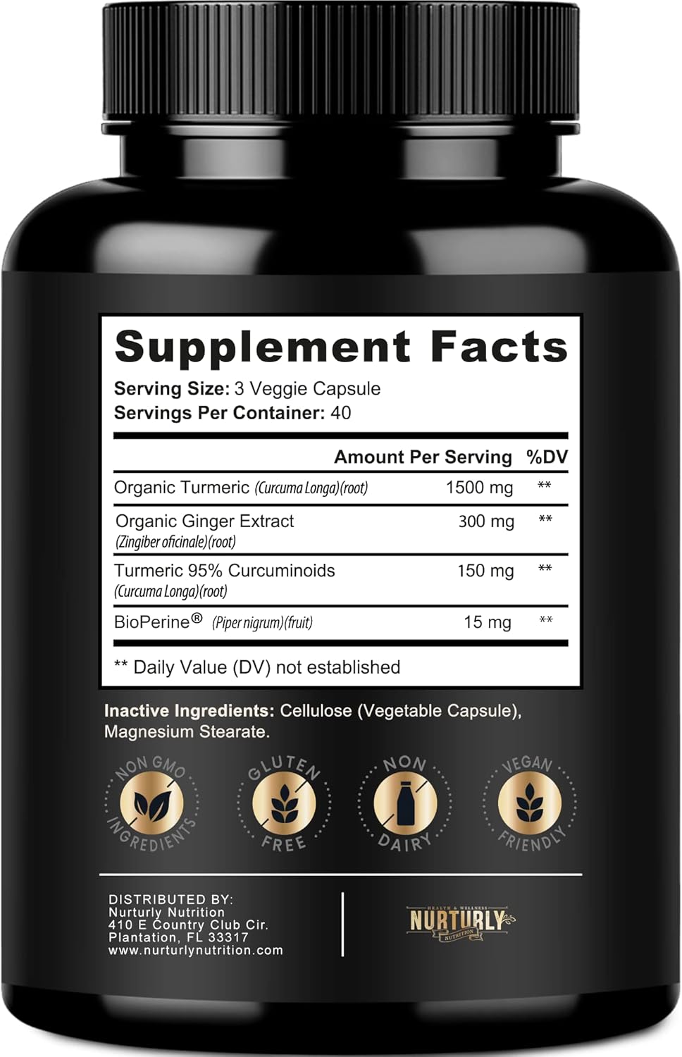 High Absorption Turmeric Curcumin Supplement with BioPerine, Ginger, Black Pepper - Heart Health Support - Non-GMO, Gluten Free - 120 Capsules