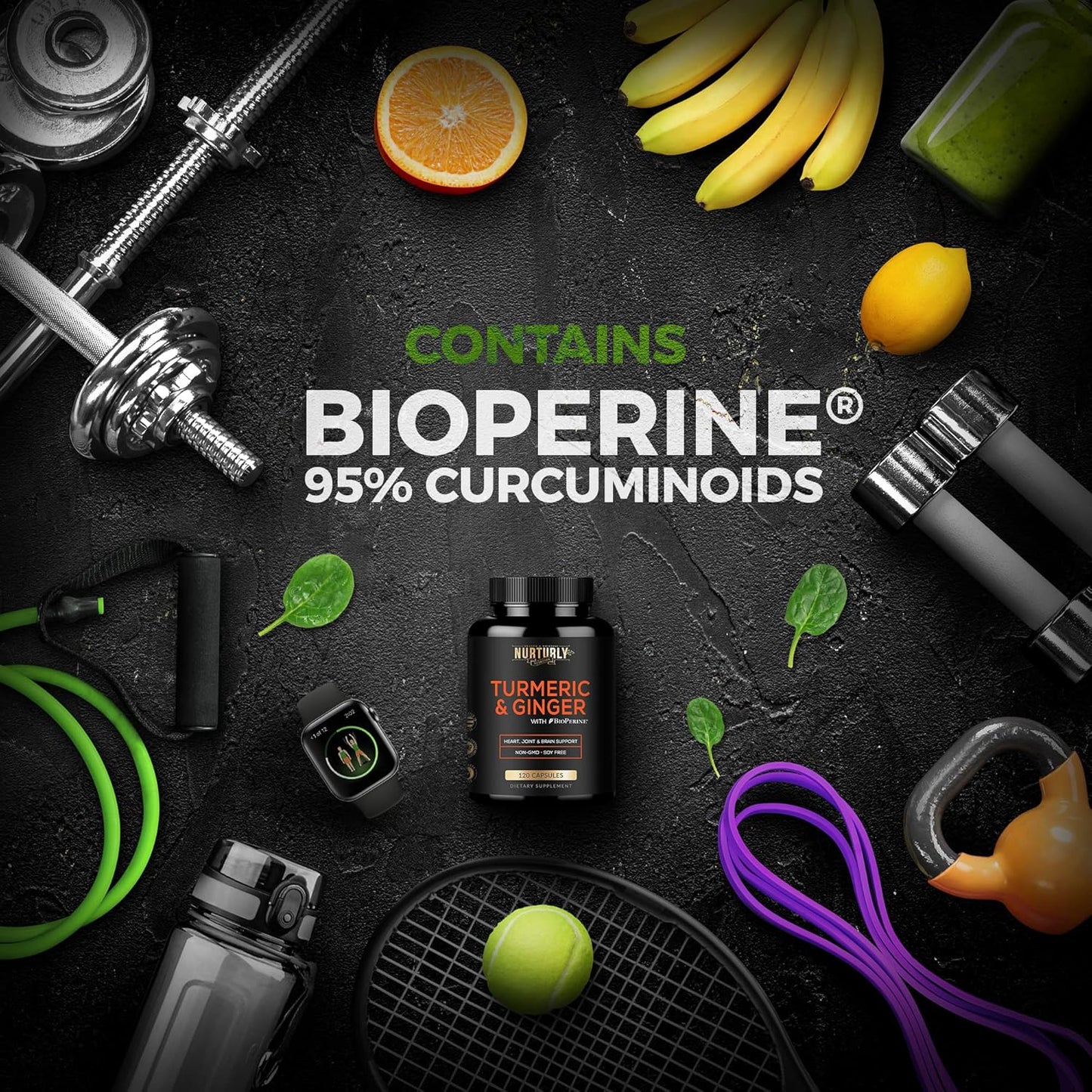 High Absorption Turmeric Curcumin Supplement with BioPerine, Ginger, Black Pepper - Heart Health Support - Non-GMO, Gluten Free - 120 Capsules