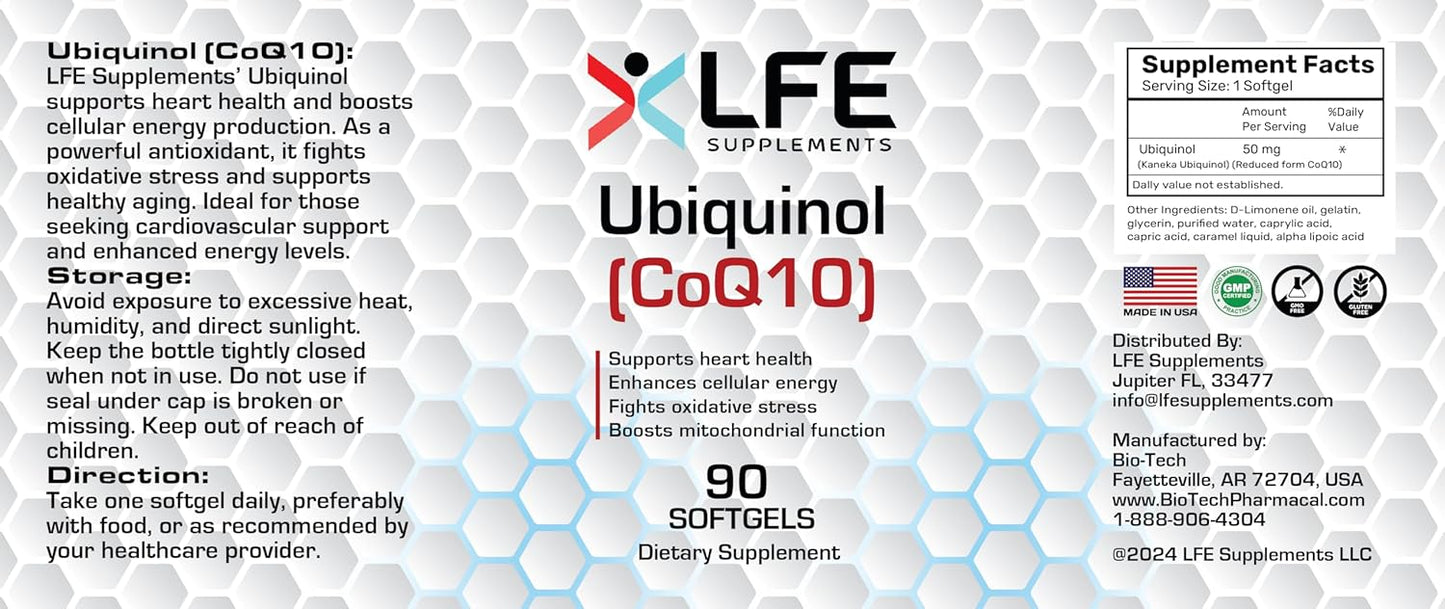 High Absorption Ubiquinol CoQ10 Supplement for Heart Health & Energy - Non-GMO, Gluten-Free, 90 Softgels for Adults, Men & Women