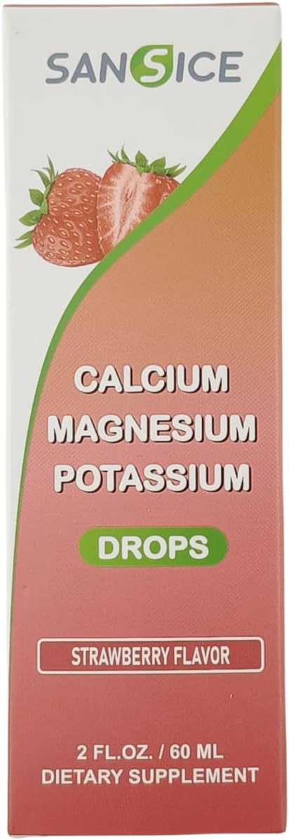 High Absorption Vegan Calcium Magnesium Potassium Multivitamin Drops with Zinc - 60ml Strawberry Flavor - Non GMO - SANSICE Formula