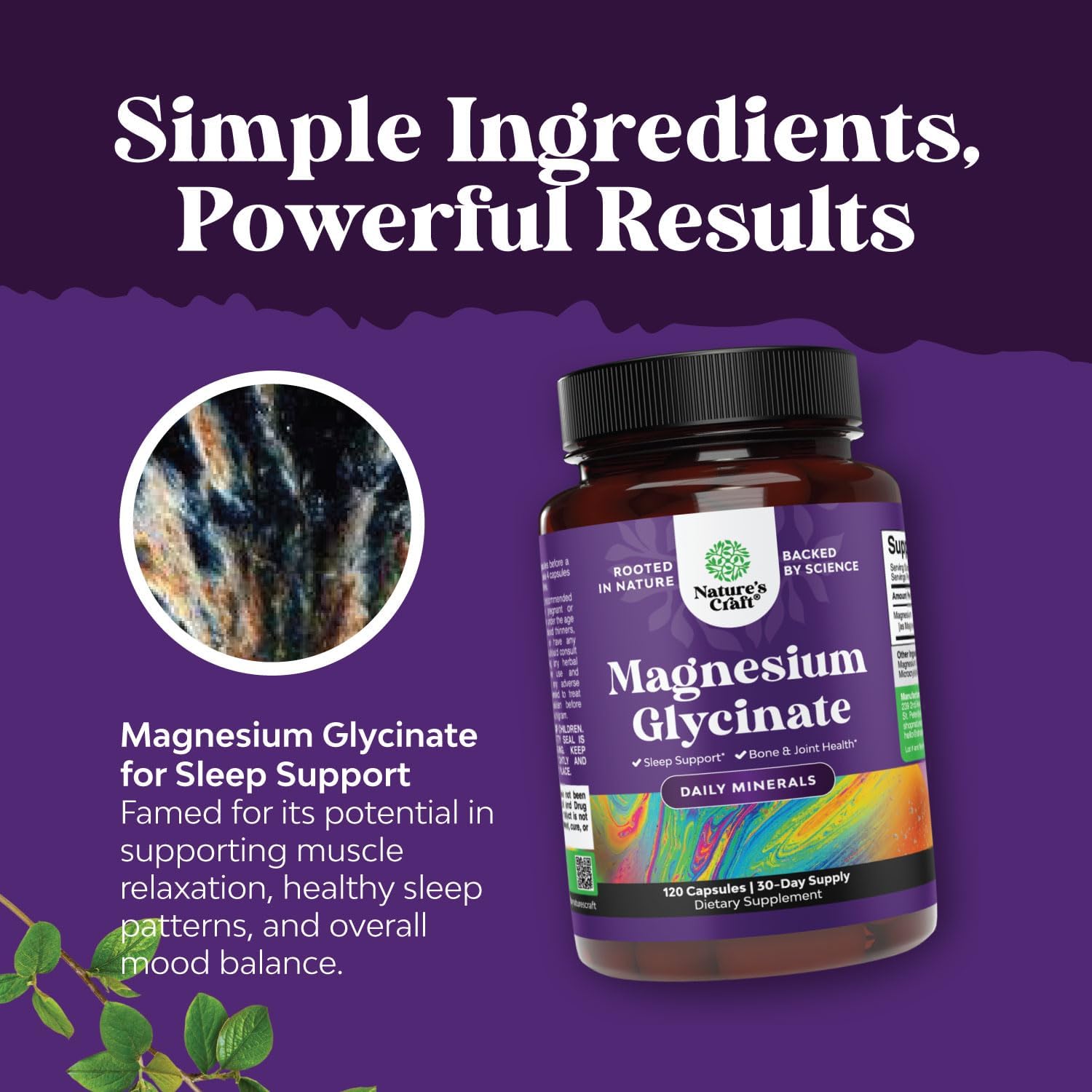 High Absorption Vegan Magnesium Glycinate Capsules - 400mg for Mood, Sleep, and Relaxation - 30 Servings per Bottle