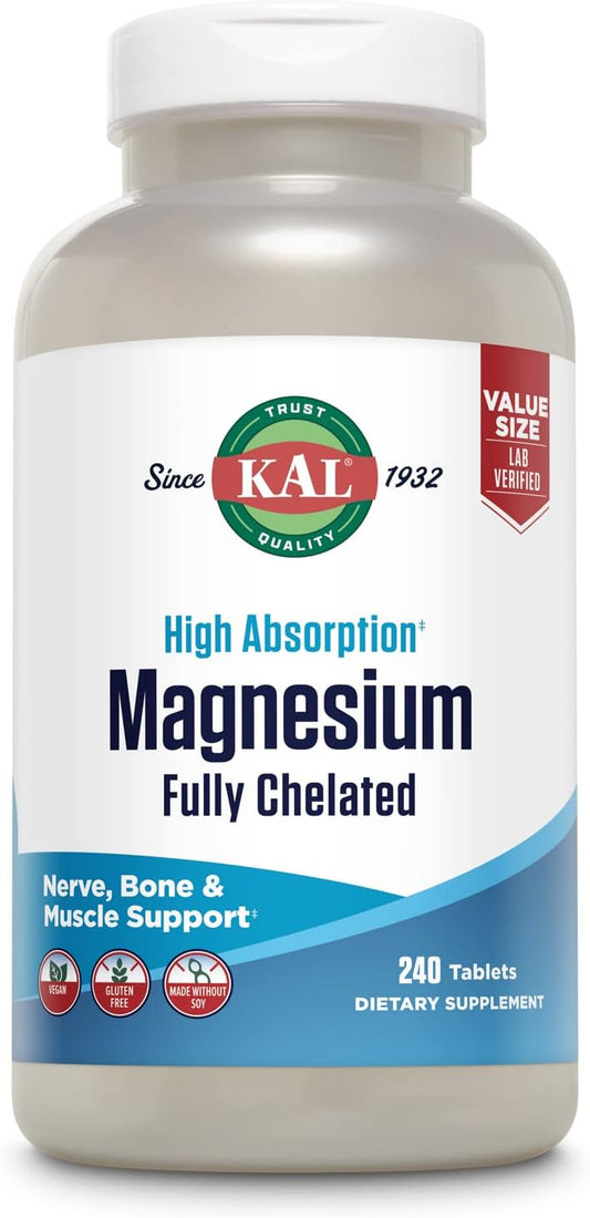 High Absorption Vegan Magnesium Glycinate Tablets with Bisglycinate Chelate for Nerve, Muscle & Bone Health - 240 Tablets