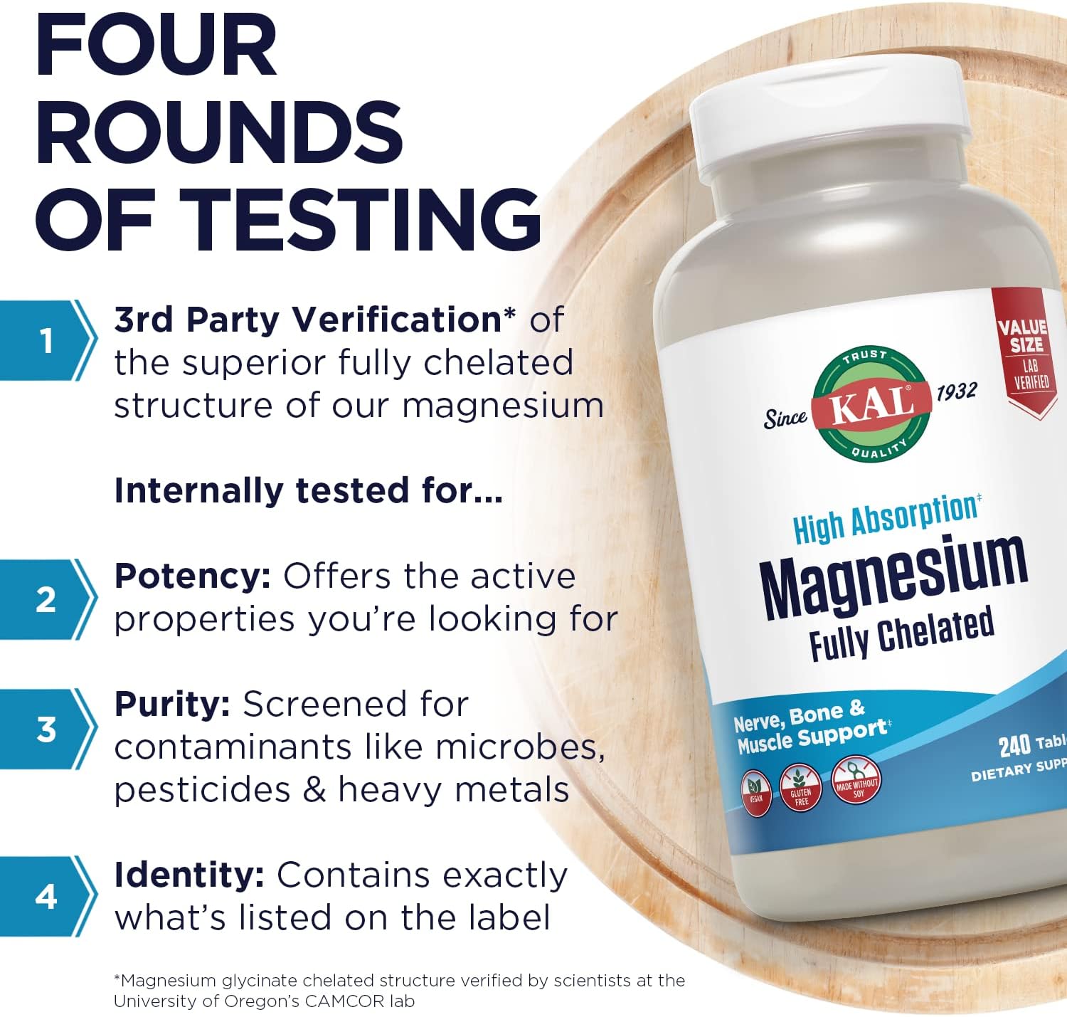 High Absorption Vegan Magnesium Glycinate Tablets with Bisglycinate Chelate for Nerve, Muscle & Bone Health - 240 Tablets