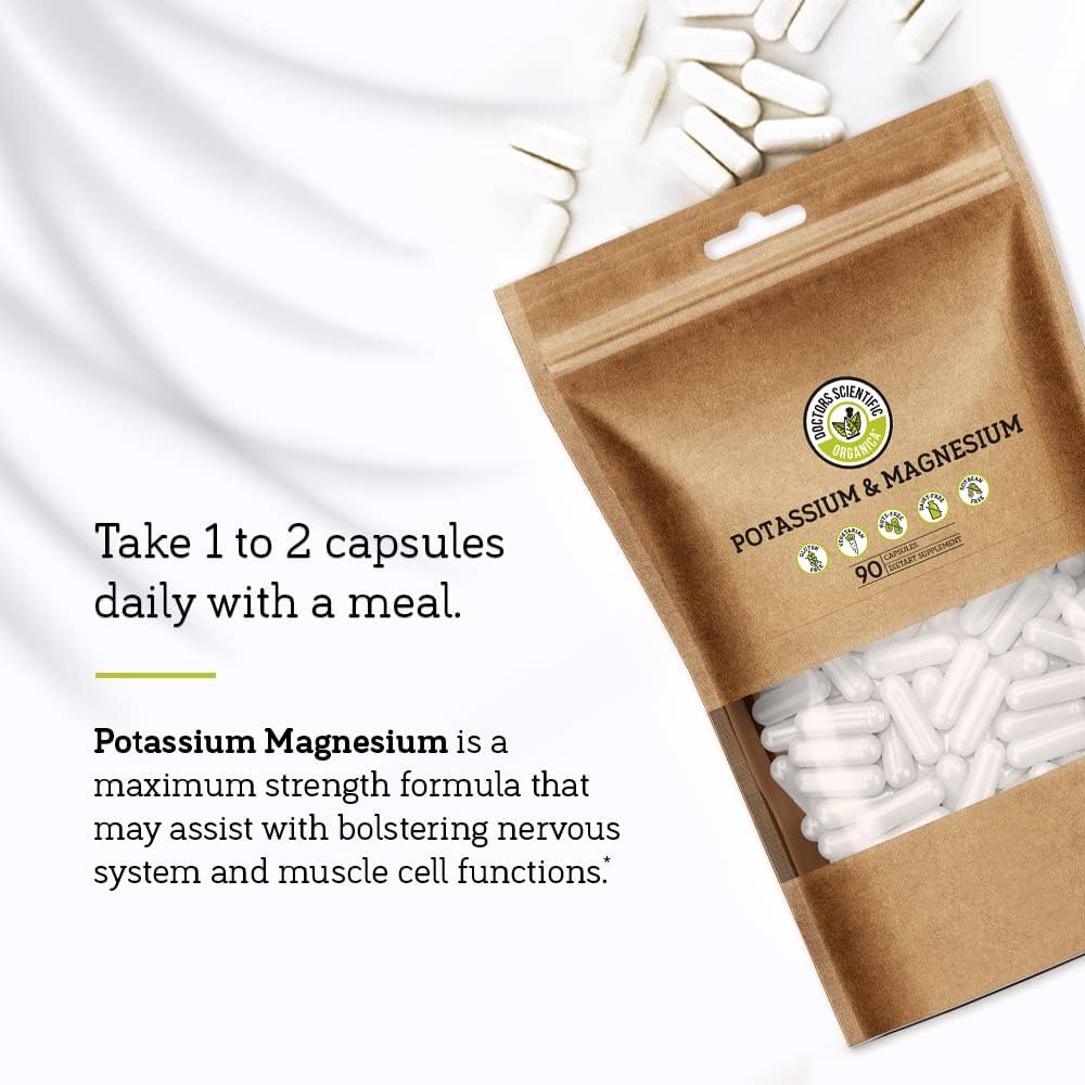 High Absorption Vegan Potassium Magnesium Supplement - 90 Count for Sleep & Leg Cramp Relief - Doctor Designed Formula