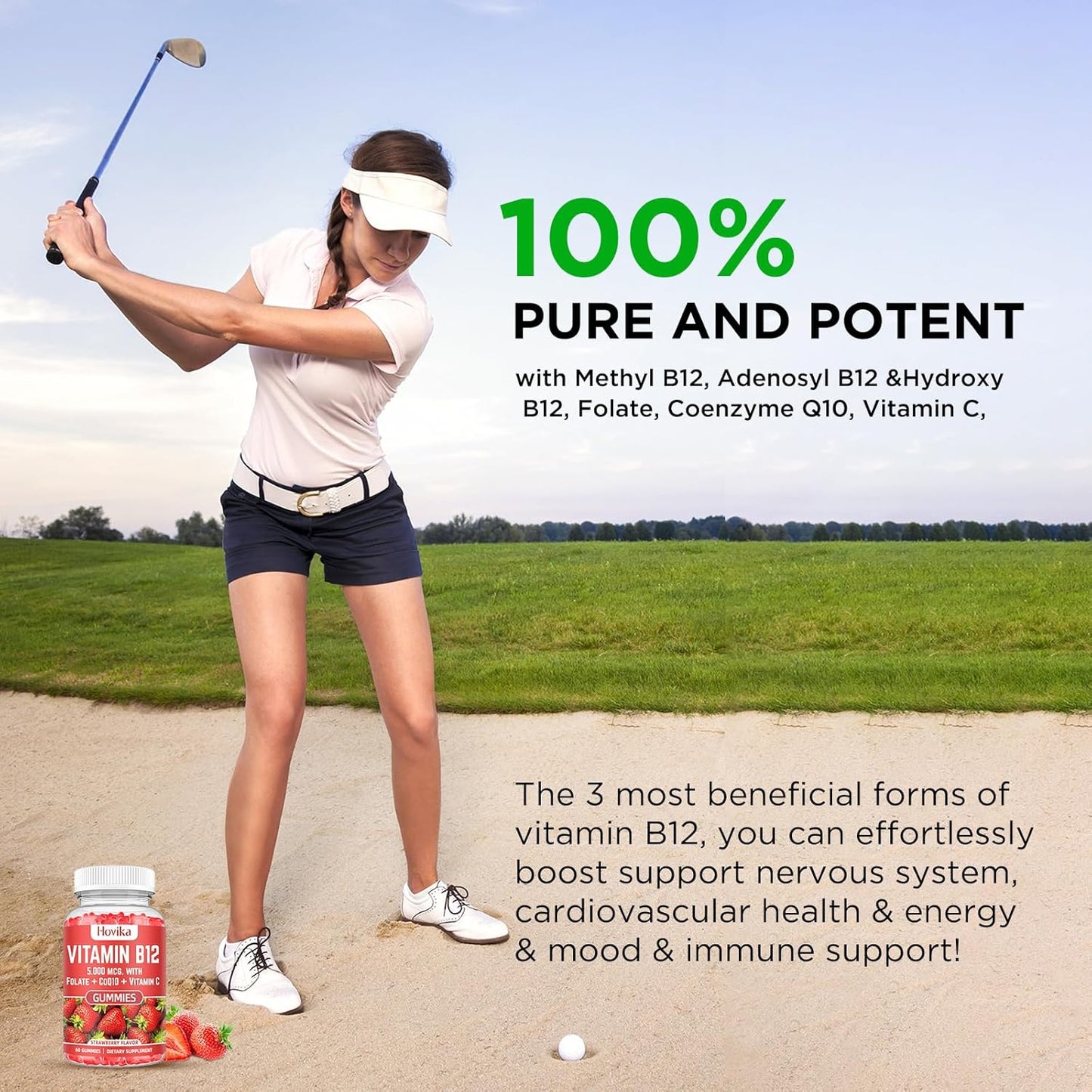 High Absorption Vitamin B12 Complex Energy Gummies with CoQ10, Folate, Vitamin C - 60 Count Chewable B12 for Energy Support & Bone Health