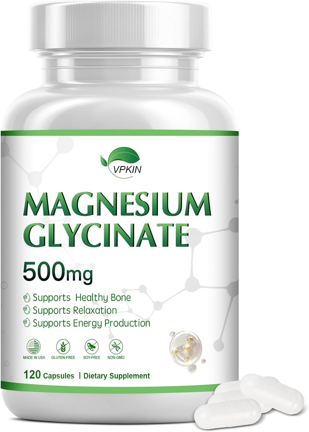 High Absorption VPKIN Magnesium Supplement Capsules with Vitamin B6 for Immune System and Energy Support - Vegan, Non GMO (120 Caps)