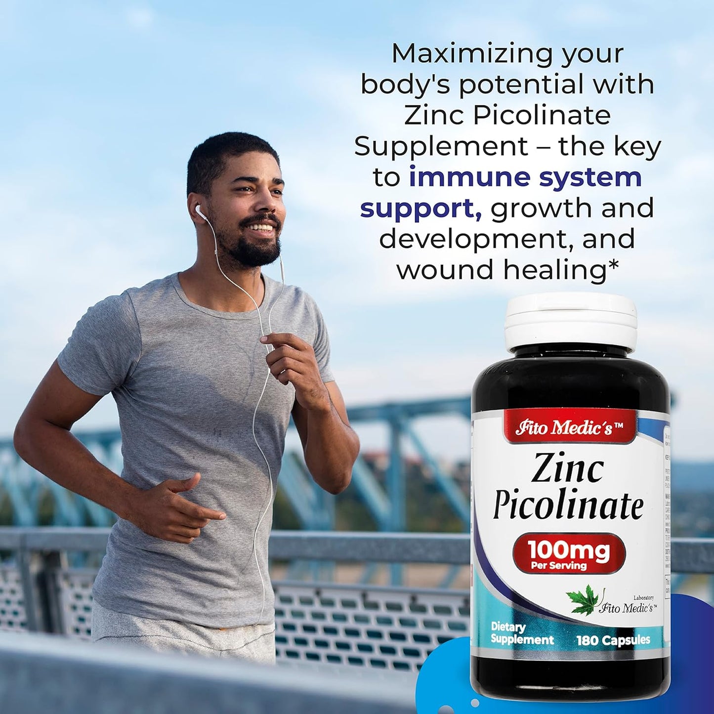 High Absorption Zinc Picolinate Supplement - 100mg, 180 Capsules for Immune Support by Fito Medic's Lab