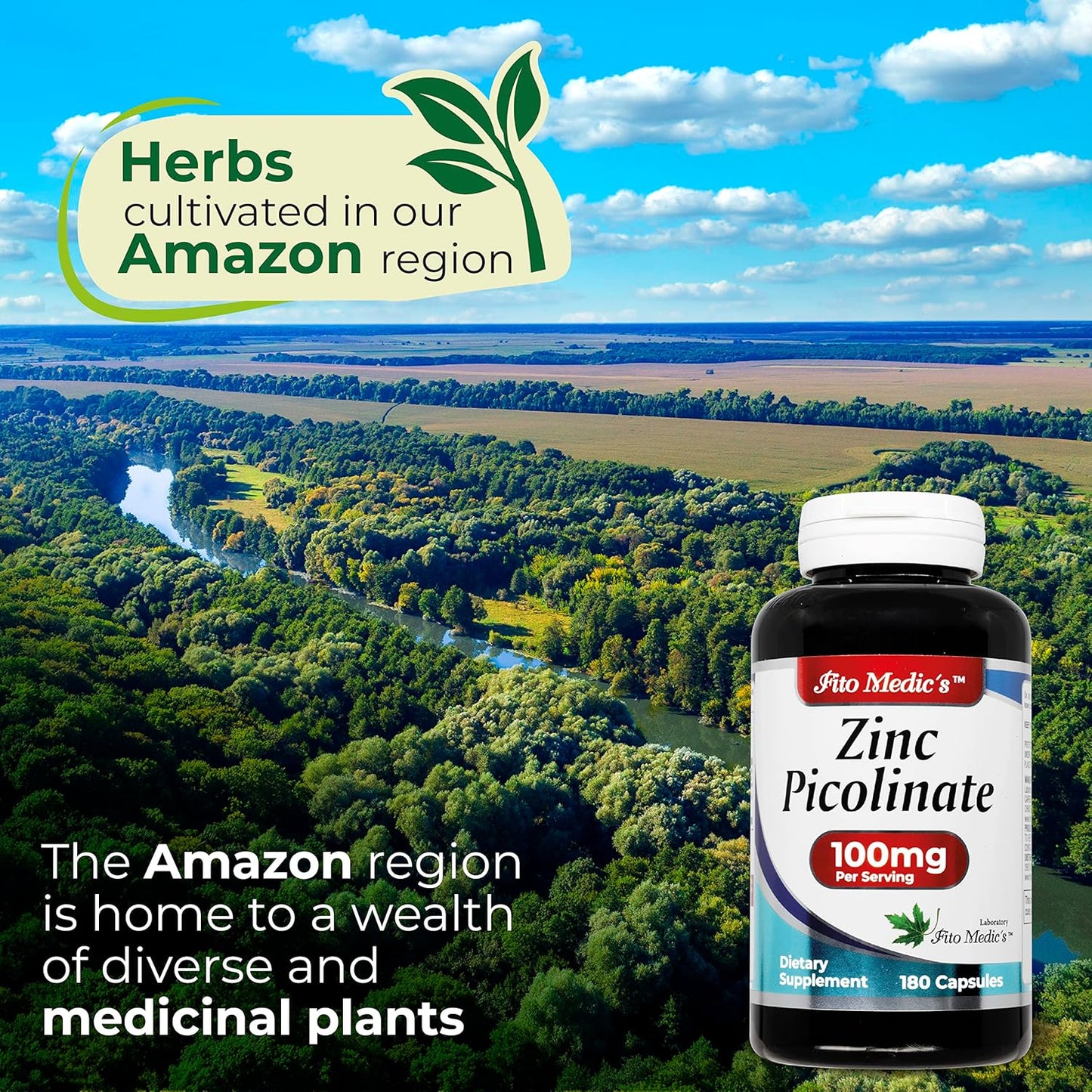 High Absorption Zinc Picolinate Supplement - 100mg, 180 Capsules for Immune Support by Fito Medic's Lab