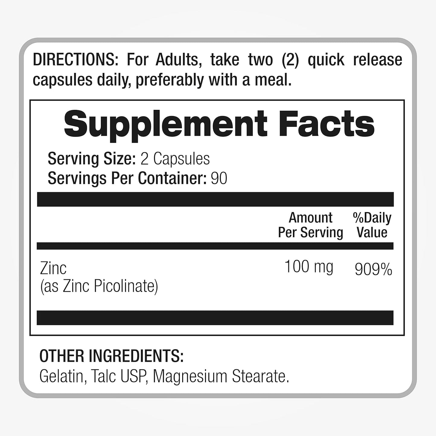 High Absorption Zinc Picolinate Supplement - 100mg, 180 Capsules for Immune Support by Fito Medic's Lab