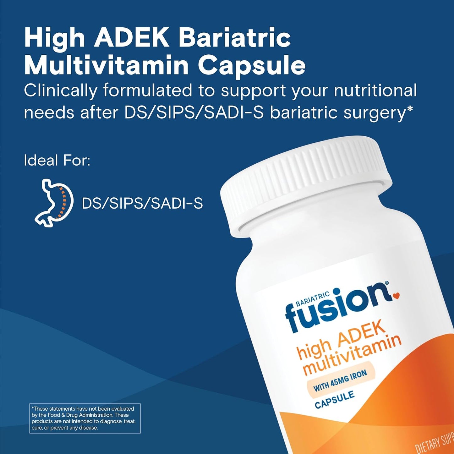 High ADEK Multivitamin with Iron for Duodenal Switch | Easy-to-Swallow Bariatric Fusion Vitamins | 90 Capsules