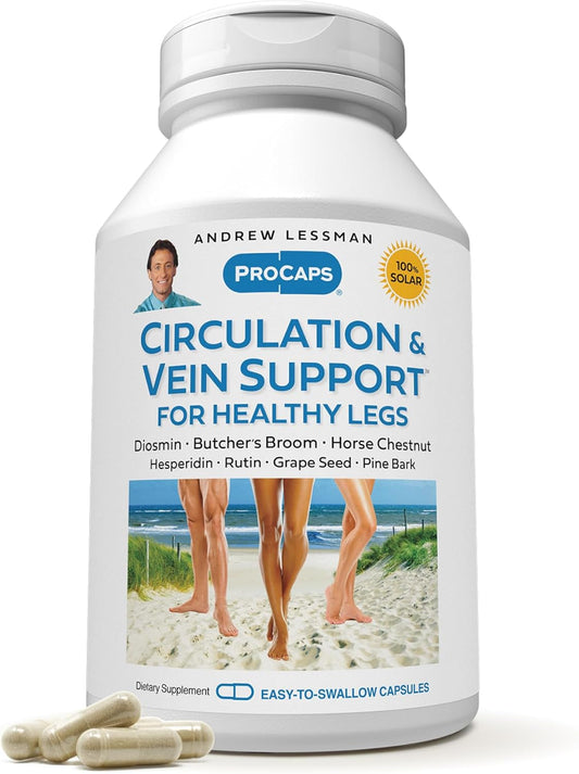 High Bioactivity Circulation and Vein Support Capsules - Visibly Reduces Swelling and Discomfort in Legs - With Diosmin and Butcher's Broom - 60 Capsules