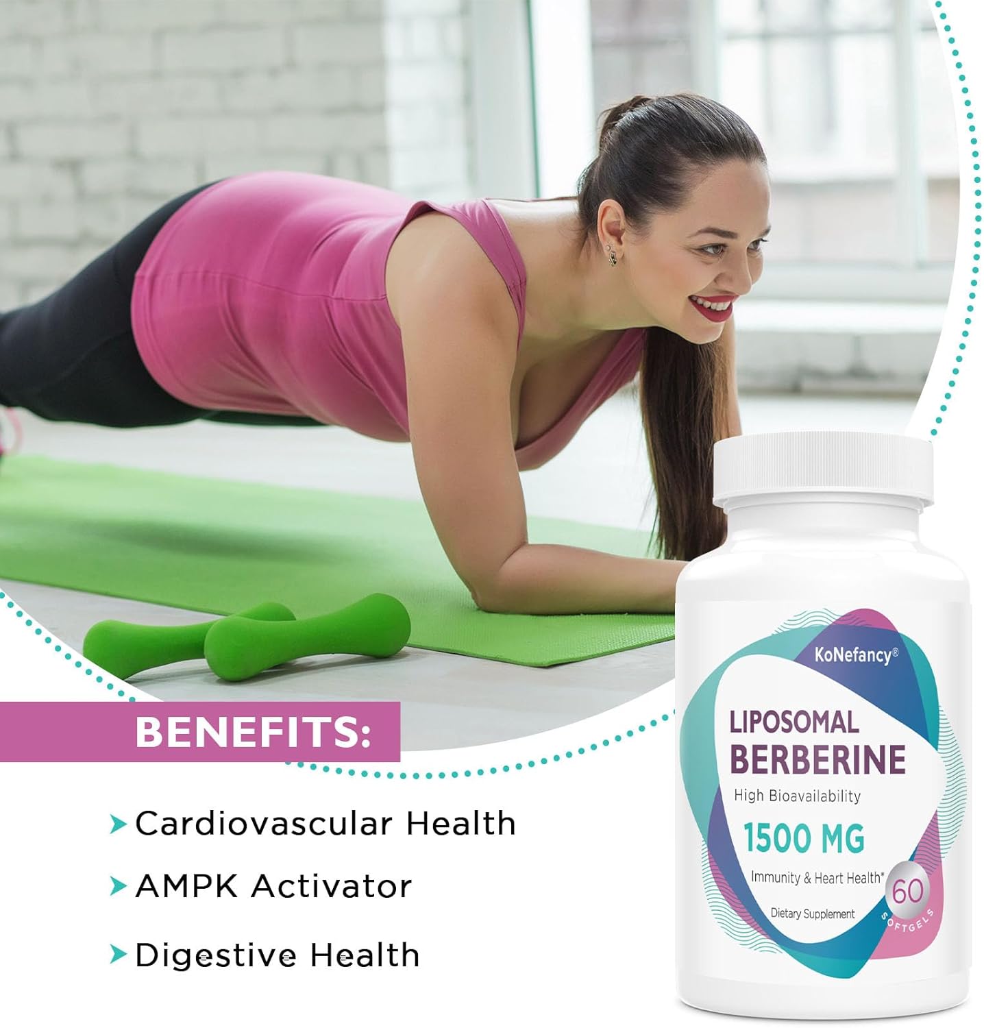 High Bioavailability Liposomal Berberine HCL Supplement 1500mg - AMPK Activator for Women and Men by KoNefancy