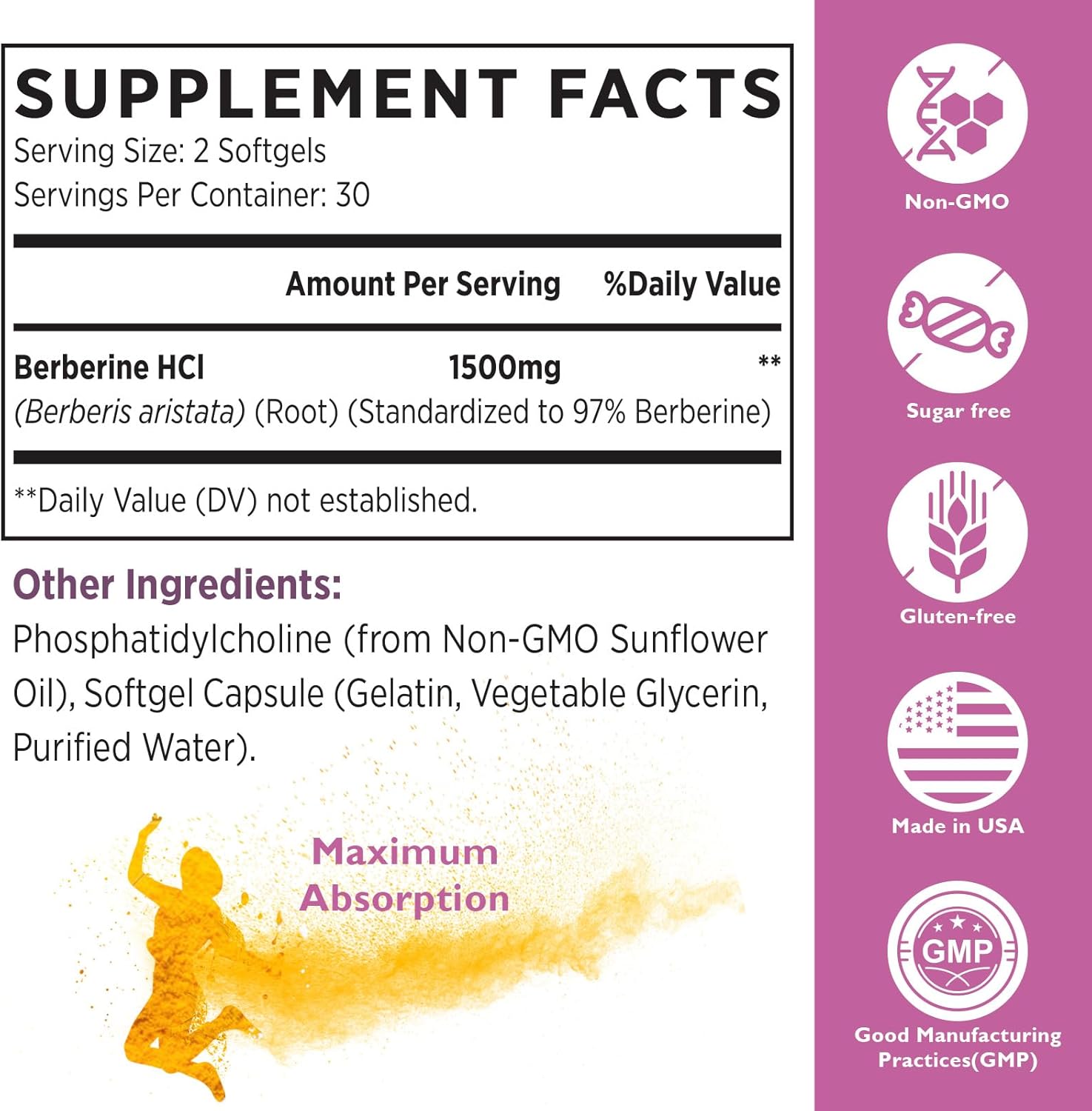 High Bioavailability Liposomal Berberine HCL Supplement 1500mg - AMPK Activator for Women and Men by KoNefancy
