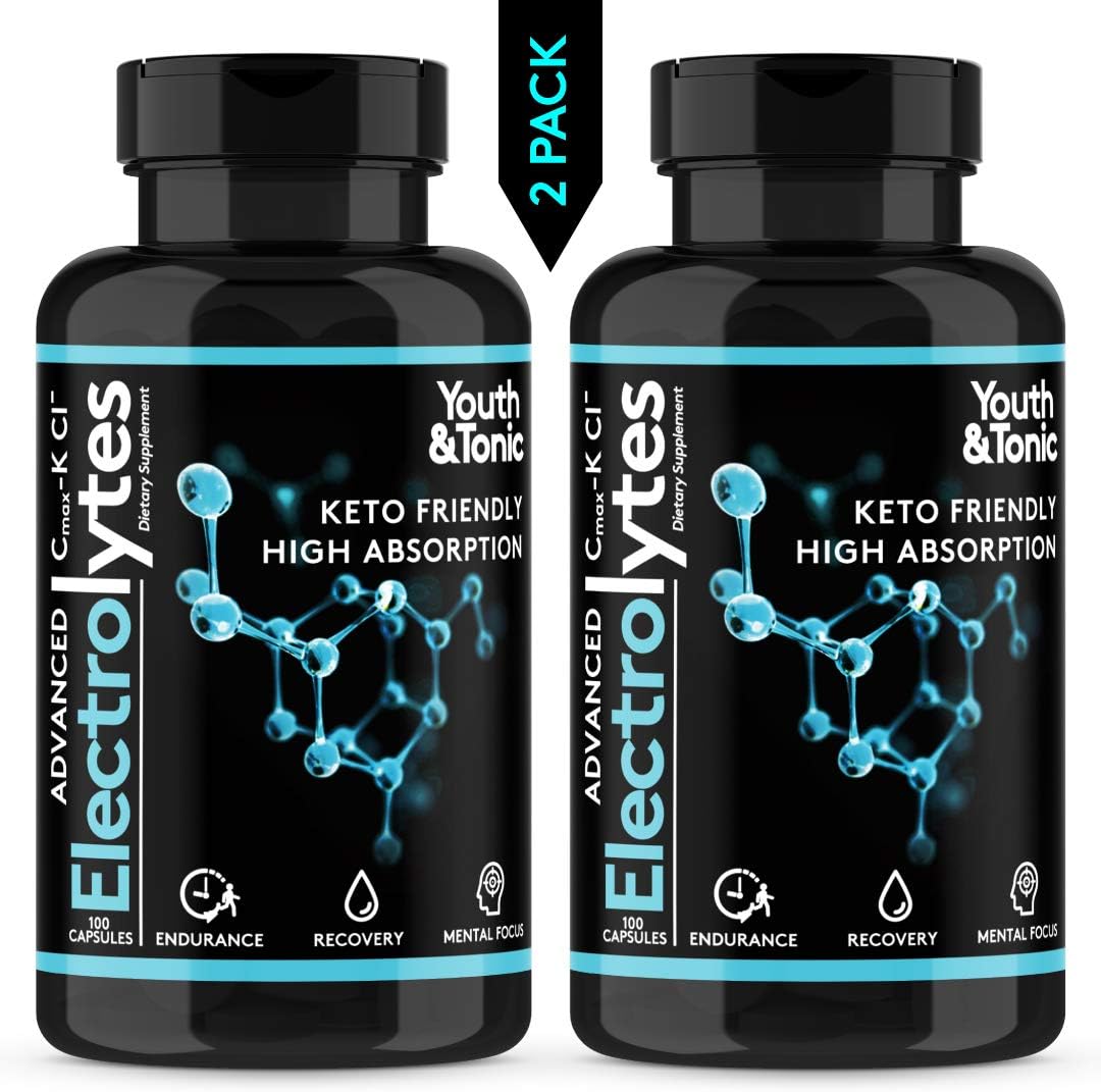 High Bioavailability Youth & Tonic Electrolyte Supplement for Rapid Rehydration, Muscle Recovery, and Mental Focus - 200 Capsules
