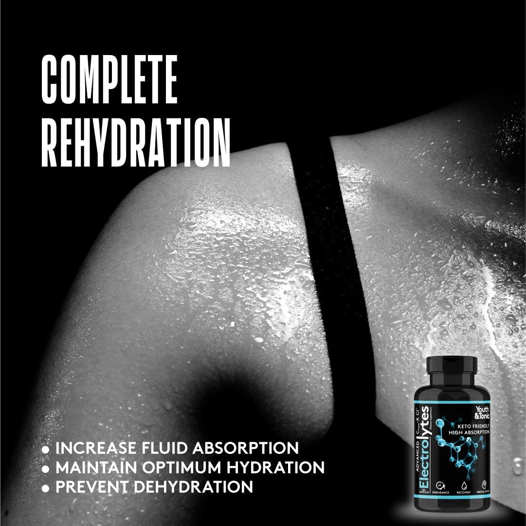 High Bioavailability Youth & Tonic Electrolyte Supplement for Rapid Rehydration, Muscle Recovery, and Mental Focus - 200 Capsules