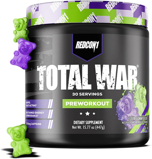 High Caffeine Preworkout with Amino Acids for Energy, Pump, and Endurance - Sour Gummy Bear Flavor (30 Servings)
