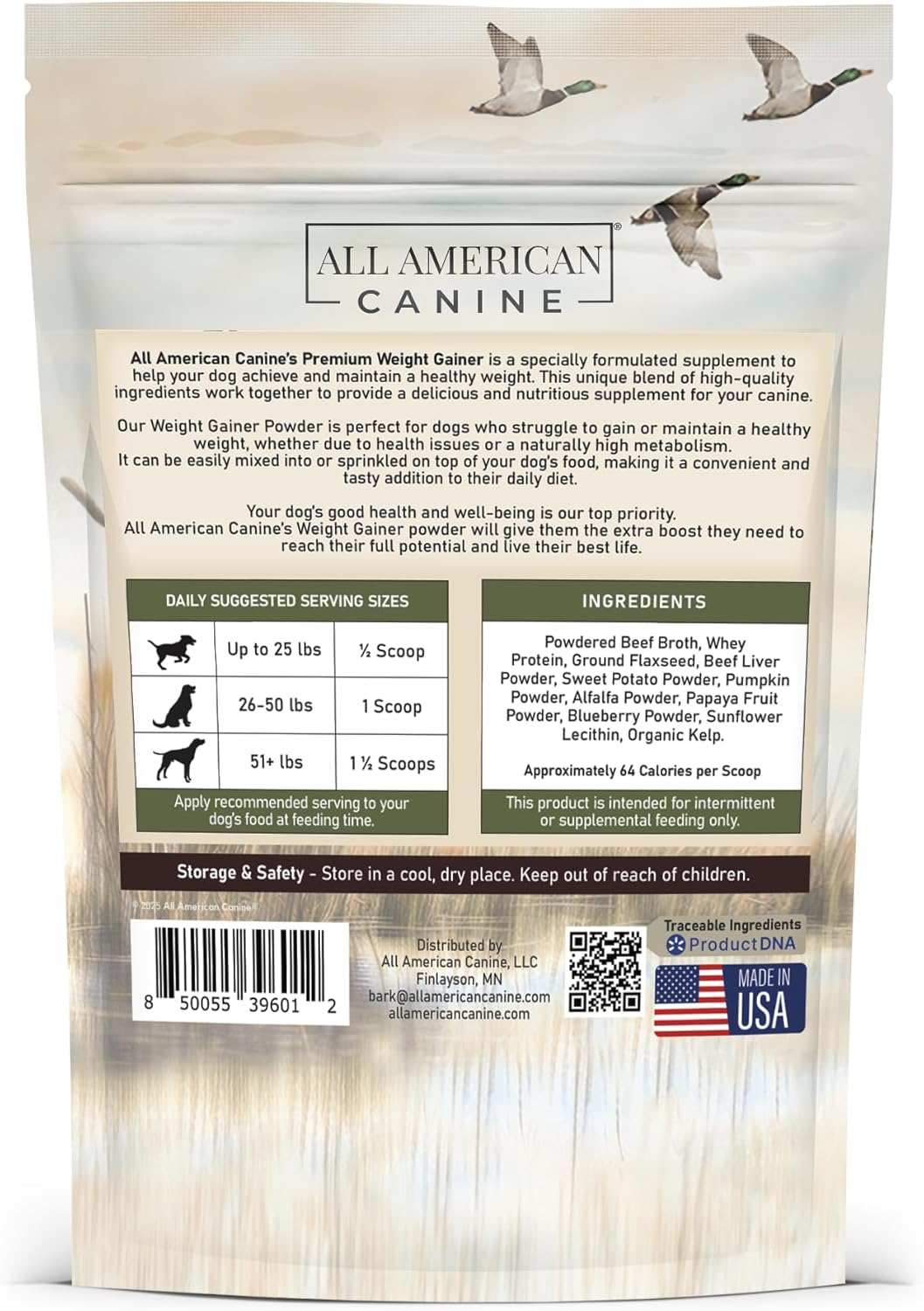 High Calorie Dog Food Supplement for Rapid Weight Gain & Recovery - All American Canine Dog Weight Gainer - Protein Powder with Appetite Stimulant - 60 Servings