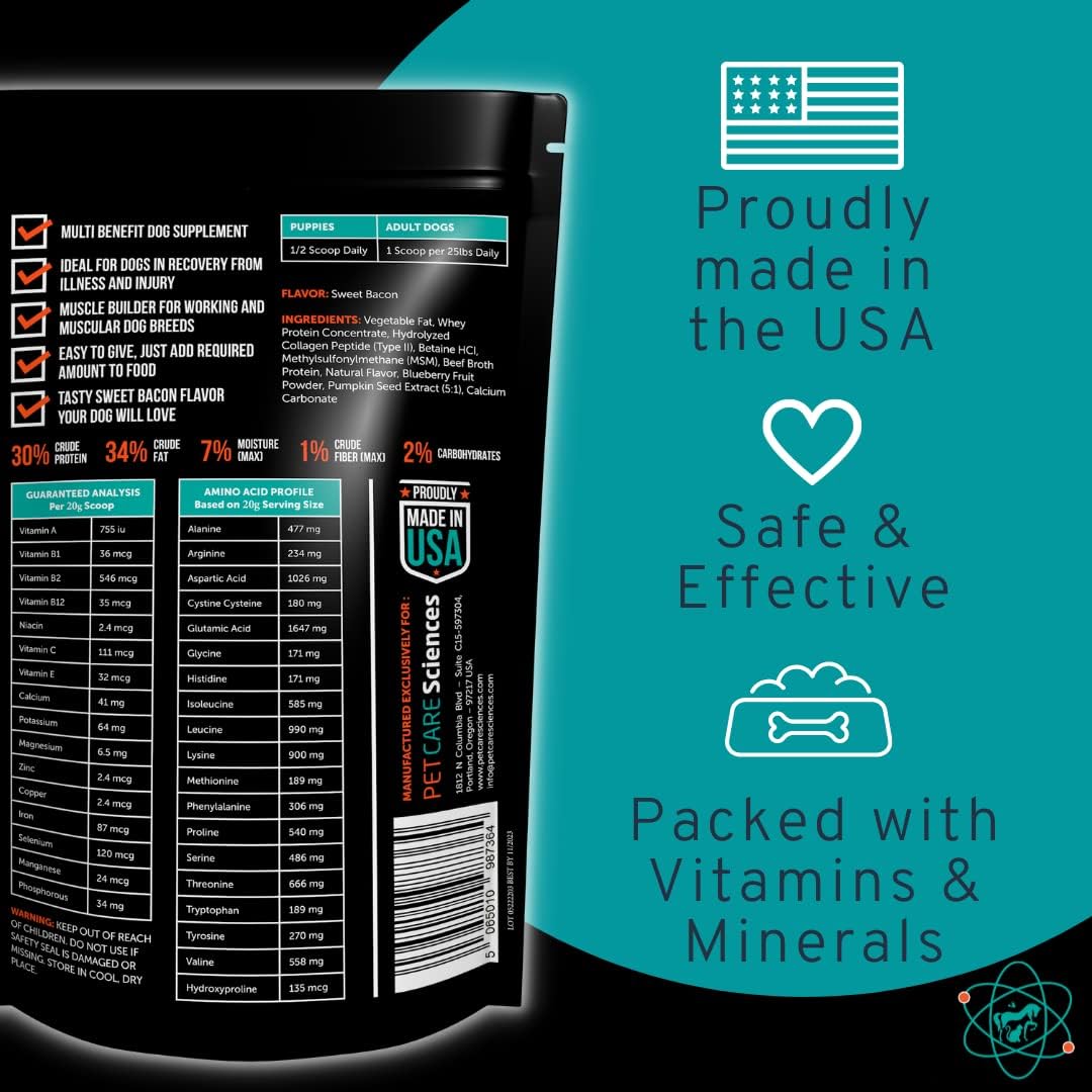 High Calorie Dog Weight Gainer Supplement for Muscle Growth - 45 Servings - Canine Protein Powder - Pet Care Sciences