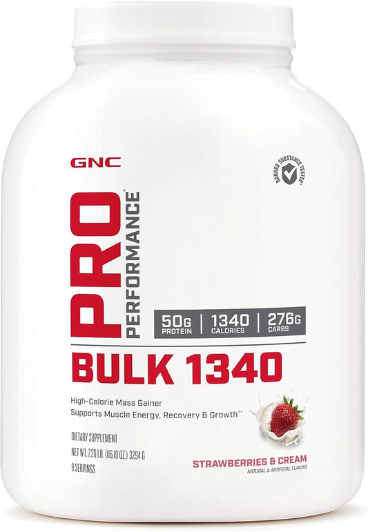 High Calorie Mass Gainer Protein Powder - GNC Pro Performance Bulk 1340 | 50g Protein, 1340 Calories, Gluten Free | Supports Muscle Recovery and Growth