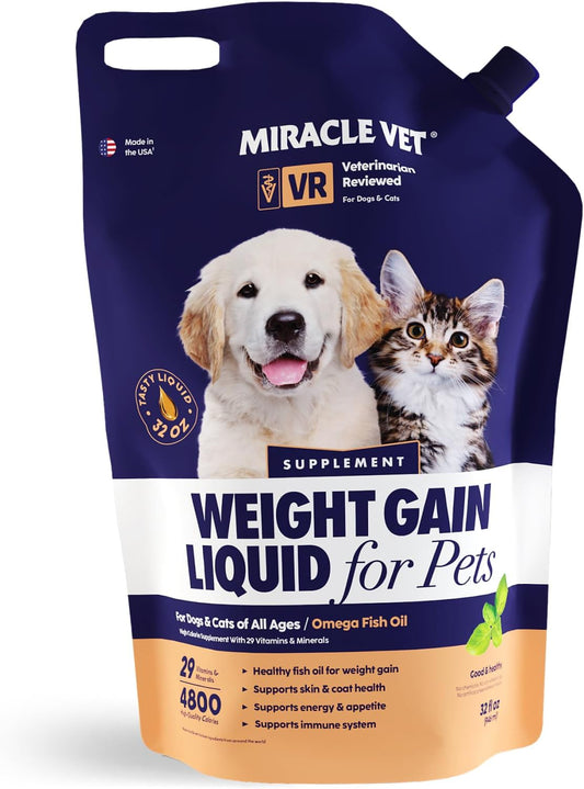 High-Calorie Weight Gainer Supplement Gel for Dogs & Cats - Omega Fish Oil, Calcium, Multivitamin - Puppy, Senior, Prenatal Vitamins, Supplements for Weight Gain