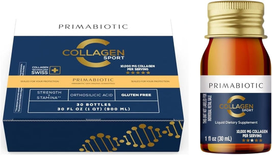 High Collagen Content Liquid Collagen Sport Drink with 10,000 Mg Per Serving - Hydrolyzed Collagen with 12 Vitamins for Bone Health, Hair, Nails - 30 Bottles x 30 ML