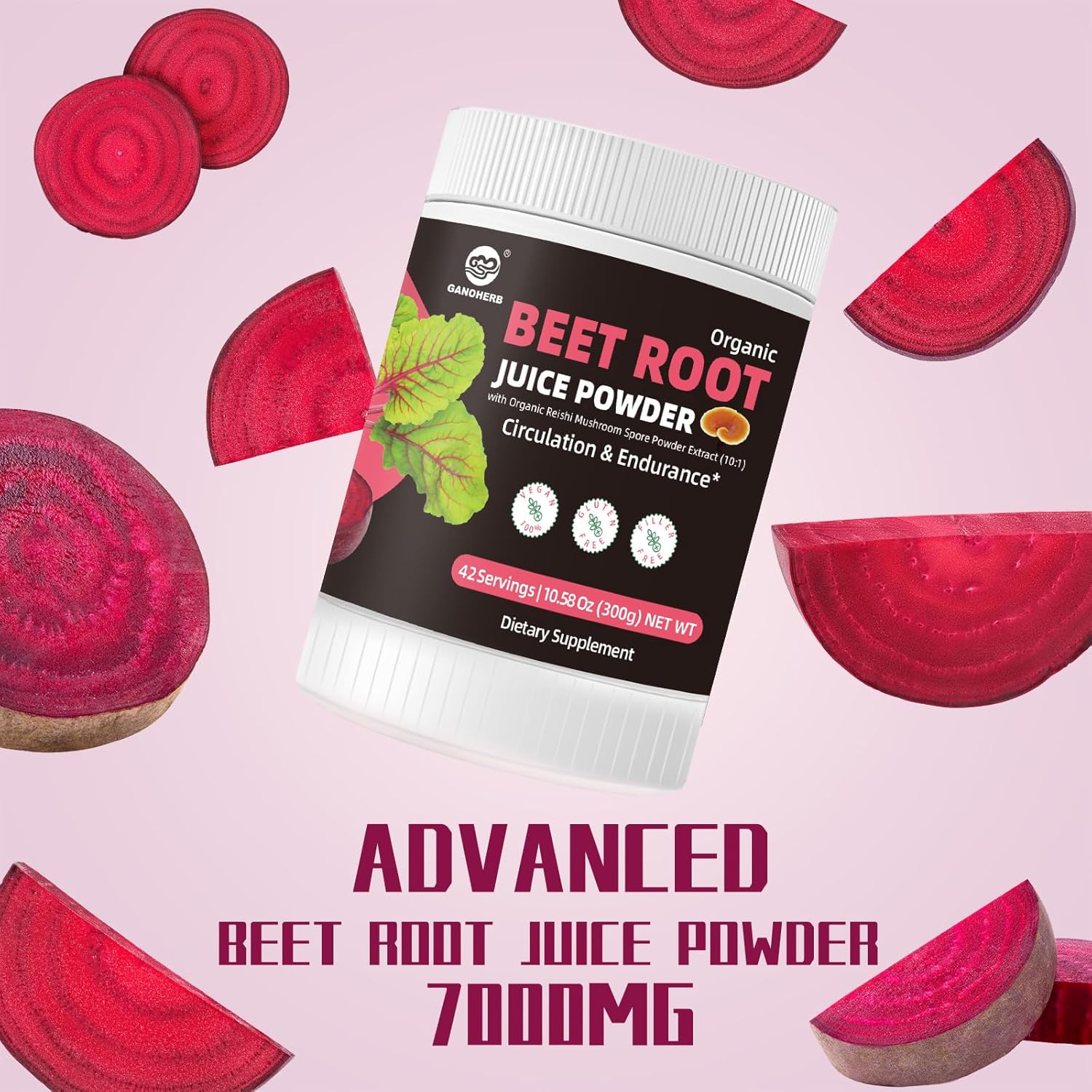 High Concentrated Organic Beet Juice Powder with Reishi Mushroom - 7000mg Superfood Supplement for Circulation and Endurance