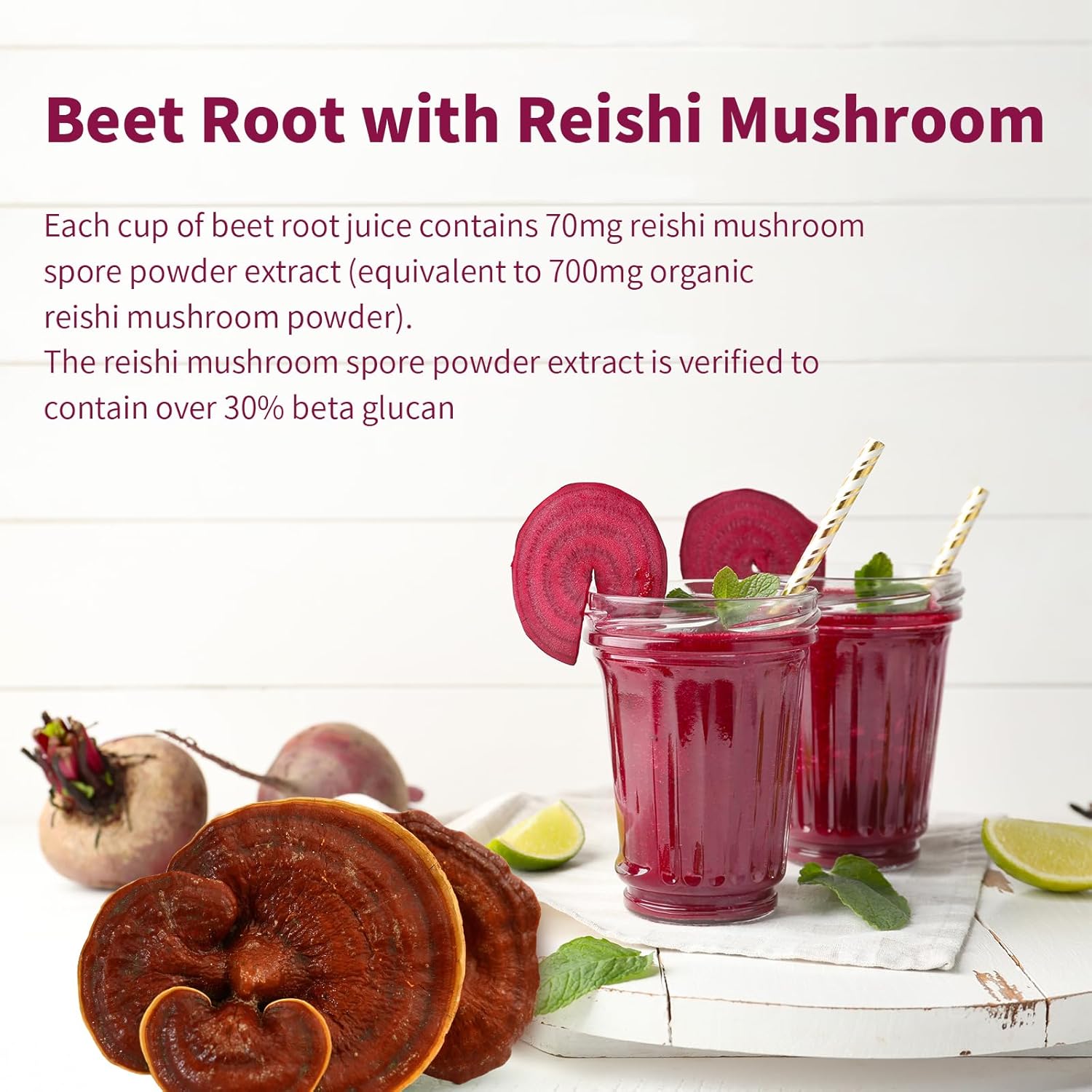 High Concentrated Organic Beet Juice Powder with Reishi Mushroom - 7000mg Superfood Supplement for Circulation and Endurance