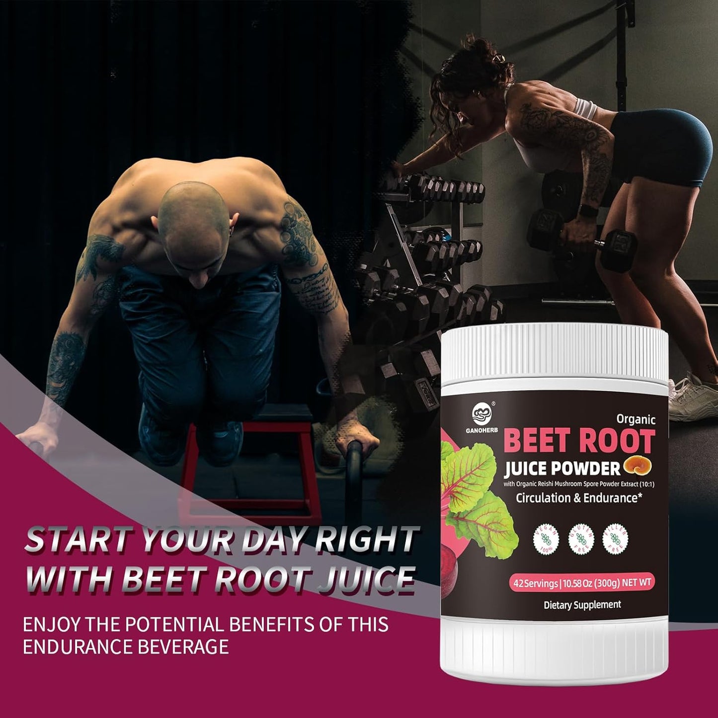 High Concentrated Organic Beet Juice Powder with Reishi Mushroom - 7000mg Superfood Supplement for Circulation and Endurance