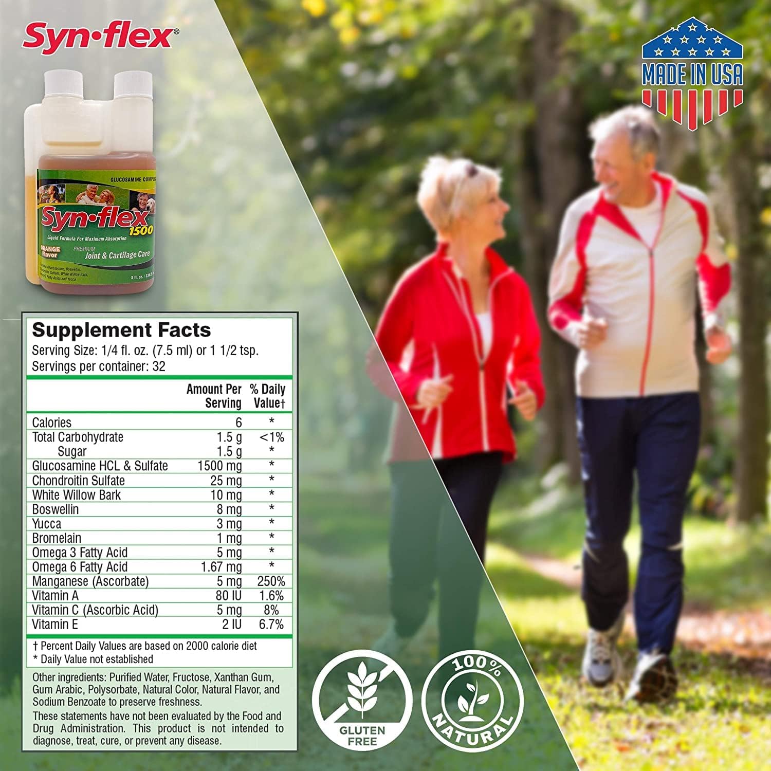 High Concentration 1500mg Liquid Glucosamine & Chondroitin with Orange Flavor - Supports Joint & Cartilage Health - Fast-Absorbing Formula with White Willow Bark, Manganese, and Boswellin - 32 Day Supply