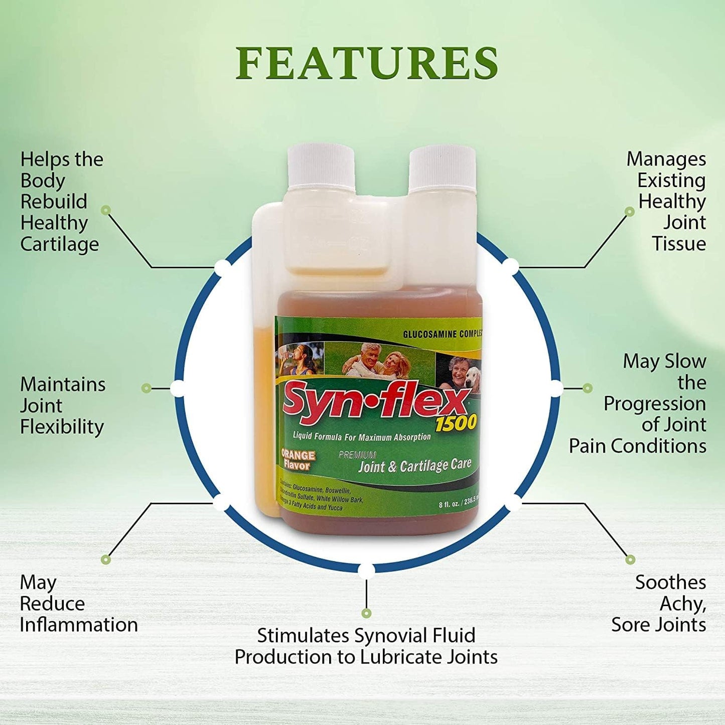High Concentration 1500mg Liquid Glucosamine & Chondroitin with Orange Flavor - Supports Joint & Cartilage Health - Fast-Absorbing Formula with White Willow Bark, Manganese, and Boswellin - 32 Day Supply