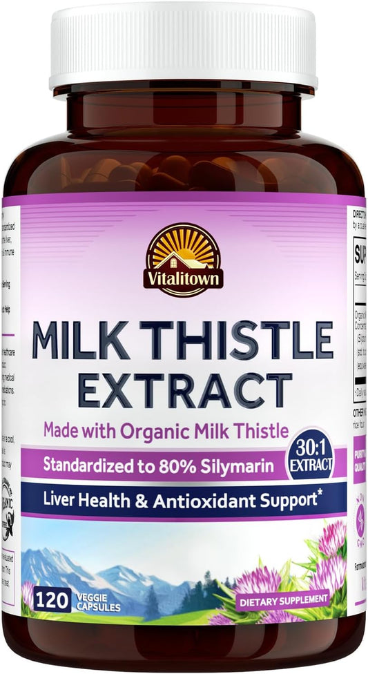 High Concentration Organic Milk Thistle Seed Extract 600mg - Liver Support & Detox - 120 Vegan Capsules - Equivalent to 18,000mg Silymarin - Vitalitown