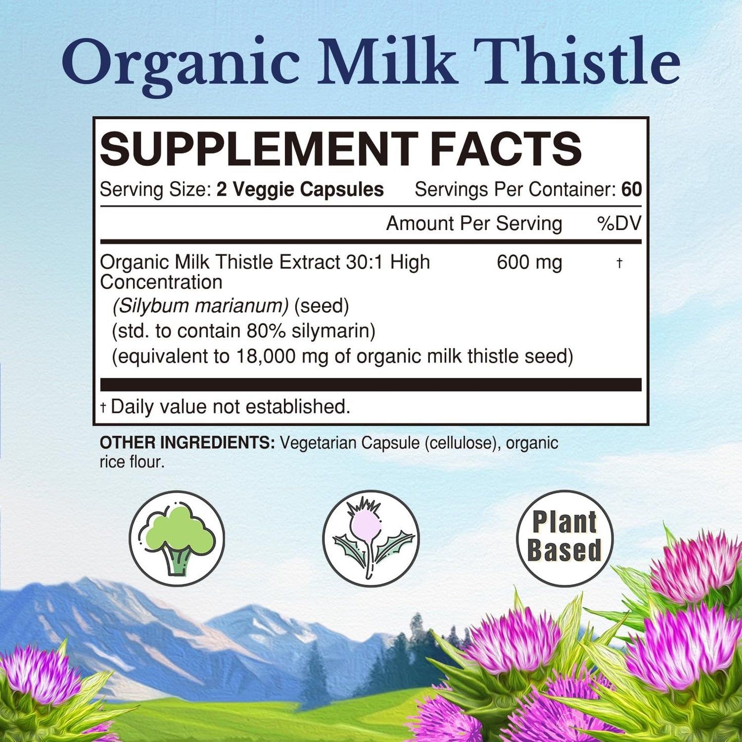 High Concentration Organic Milk Thistle Seed Extract 600mg - Liver Support & Detox - 120 Vegan Capsules - Equivalent to 18,000mg Silymarin - Vitalitown