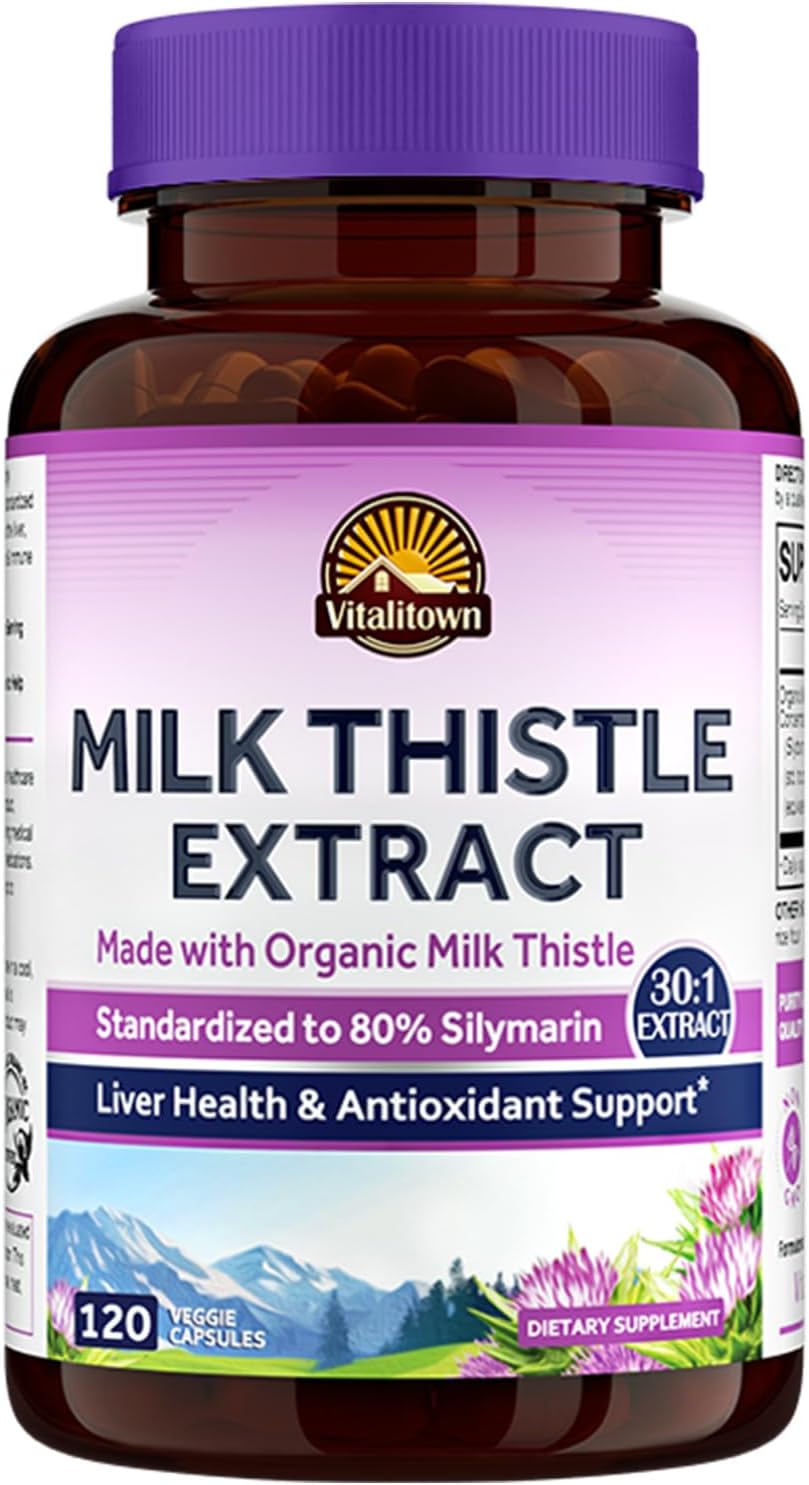 High Concentration Organic Milk Thistle Seed Extract 600mg - Liver Support & Detox - 120 Vegan Capsules - Equivalent to 18,000mg Silymarin - Vitalitown