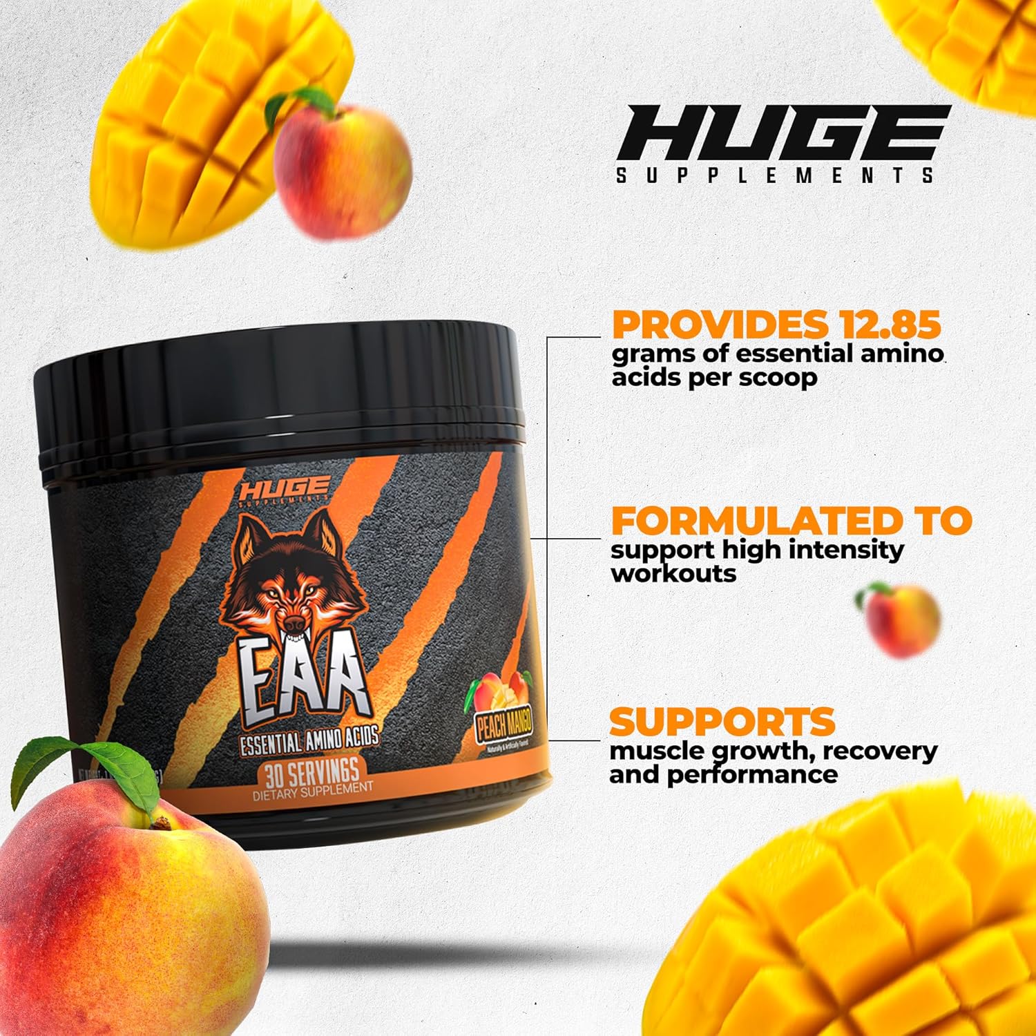 High-Dose EAA & BCAA Powder for Muscle Growth & Recovery - Peach Mango Flavor