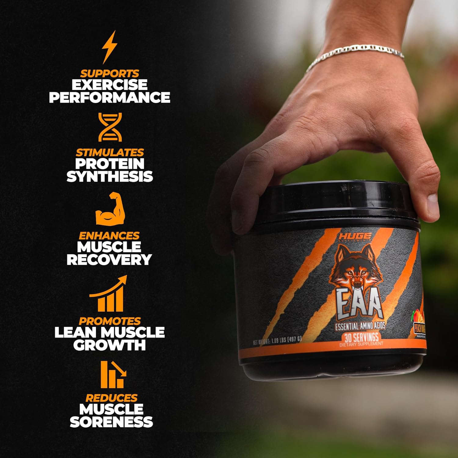 High-Dose EAA & BCAA Powder for Muscle Growth & Recovery - Peach Mango Flavor