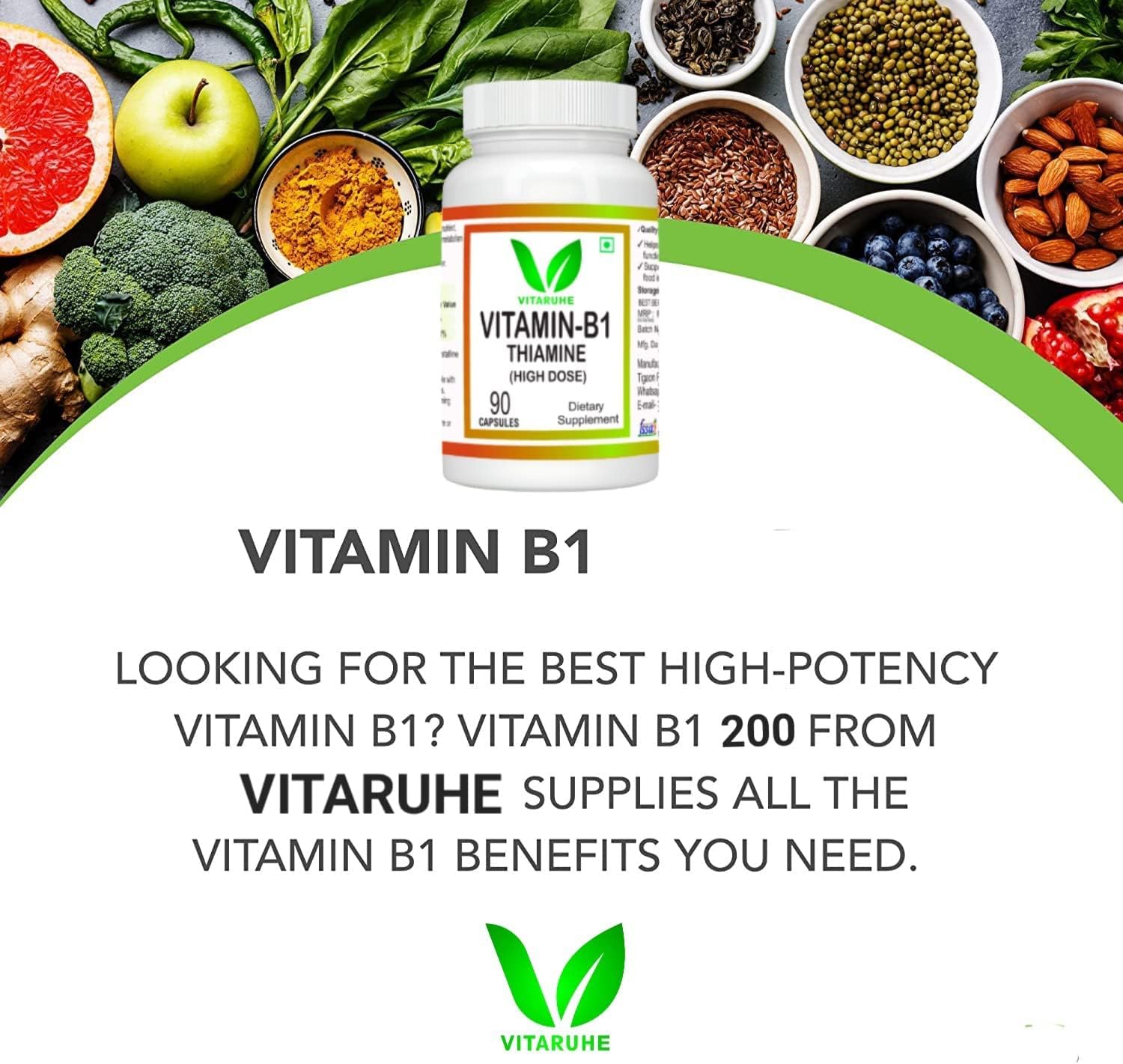 High Dose Kavir Vitamin B1 (Thiamine) - 90 Capsules for Energy and Immune Support