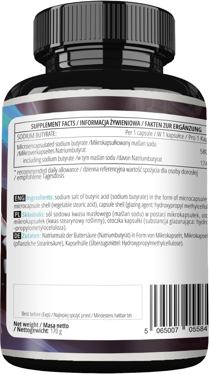 High Dose Sodium Butyrate Capsules 570mg (30% Butyric Acid) - 240 Vegan Capsules, 8 Month Supply - Intestinal Barrier Support by Apollo's Hegemony