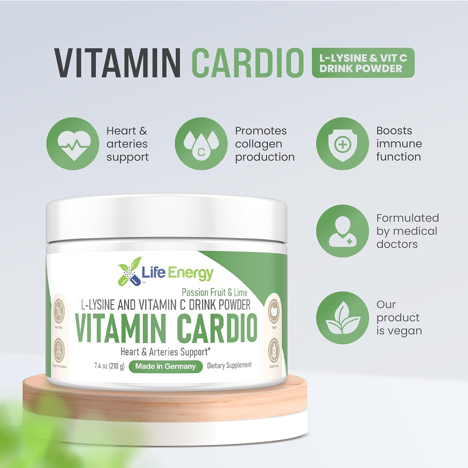 High-Dose Vitamin C & Lysine Drink Powder for Heart & Arteries Support - Life Energy Vitamin Cardio