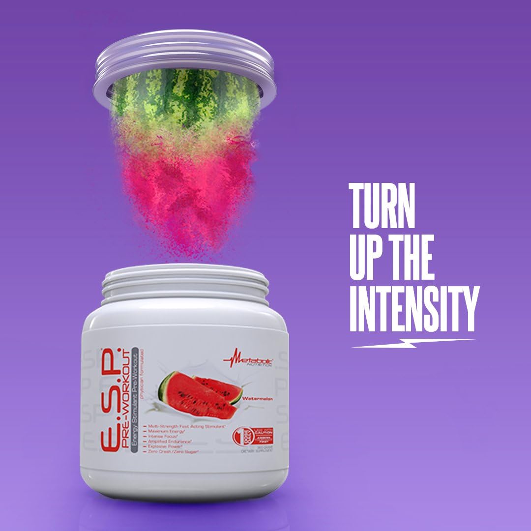 High Energy and Mental Focus Pre Workout Supplement, Fruit Punch Flavor, 300 Grams (90 Servings) - Metabolic Nutrition ESP