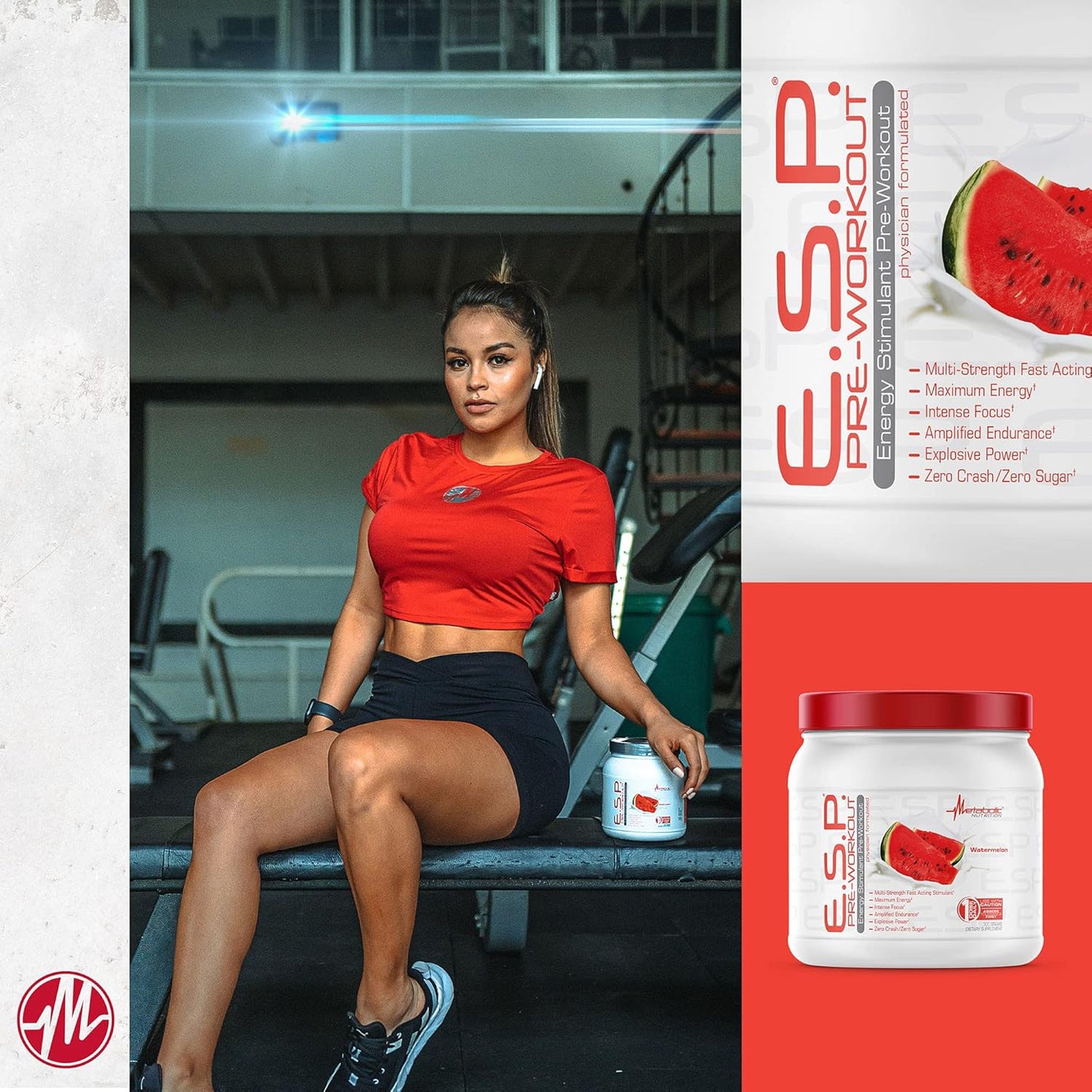 High Energy and Mental Focus Pre Workout Supplement, Fruit Punch Flavor, 300 Grams (90 Servings) - Metabolic Nutrition ESP