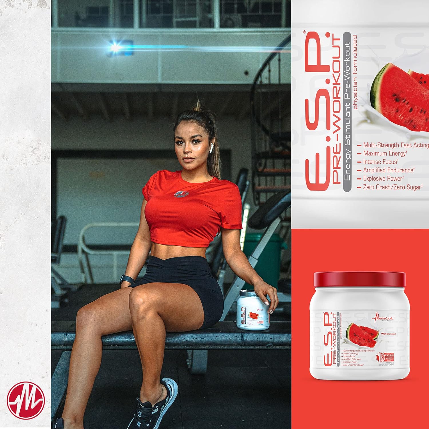 High Energy and Mental Focus Pre Workout Supplement, Fruit Punch Flavor, 300 Grams (90 Servings) - Metabolic Nutrition ESP