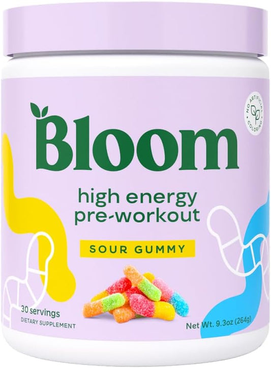High Energy Pre Workout Powder with Amino Energy, Beta Alanine, Ginseng, L Tyrosine, Green Tea Extract, Sugar Free & Keto Drink Mix - Sour Gummy Flavor