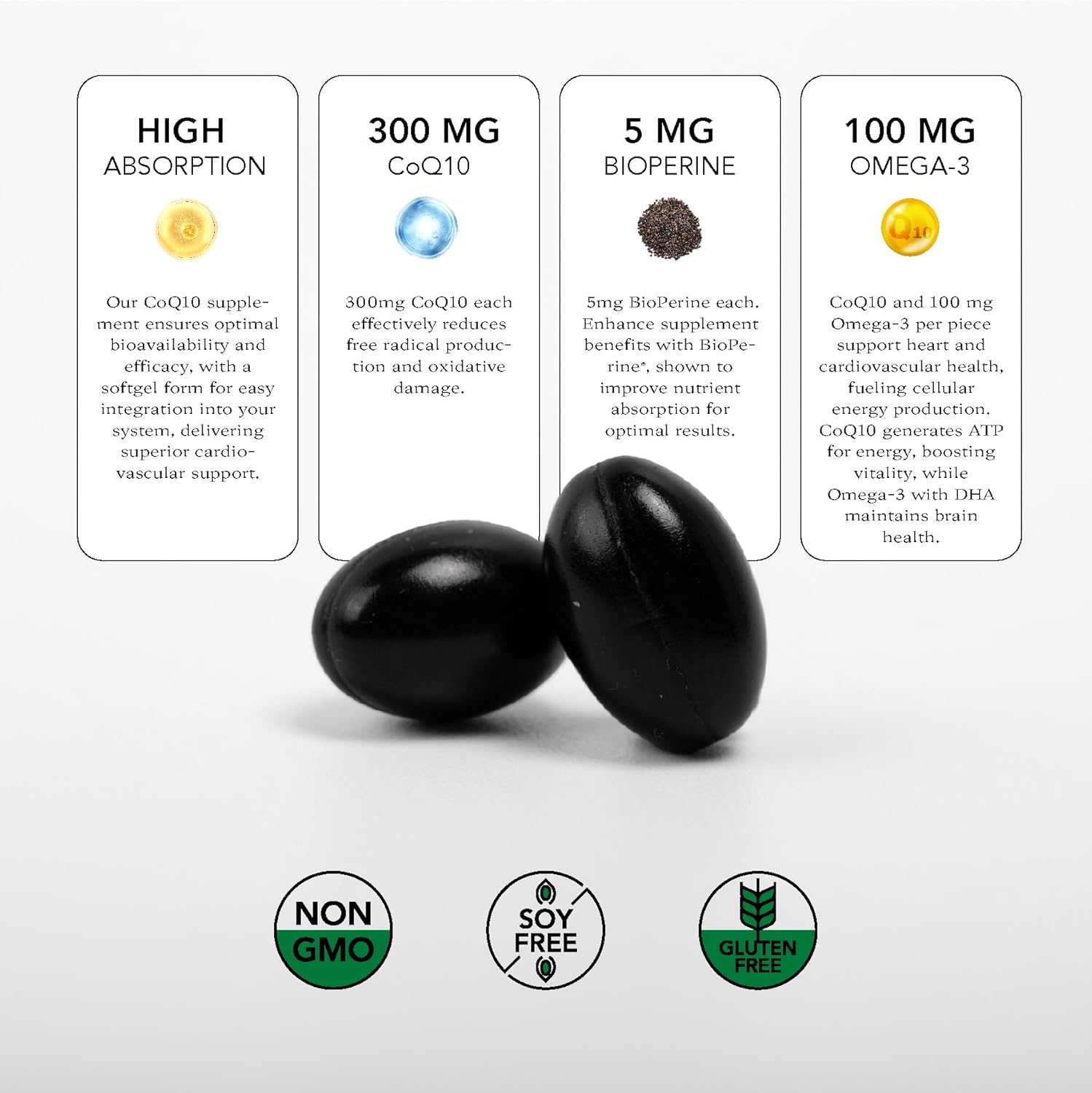 High EPA & DHA CoQ10 Omega-3 with BioPerine Softgels for Heart Health & Energy - 120 ct - Non-GMO & Gluten-Free
